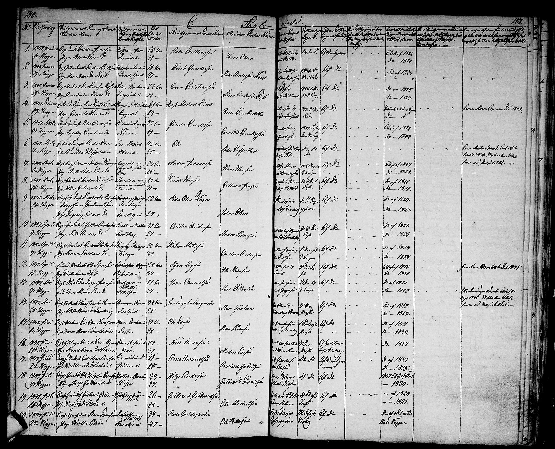 Modum kirkebøker, SAKO/A-234/G/Ga/L0005: Parish register (copy) no. I 5, 1847-1853, p. 180-181