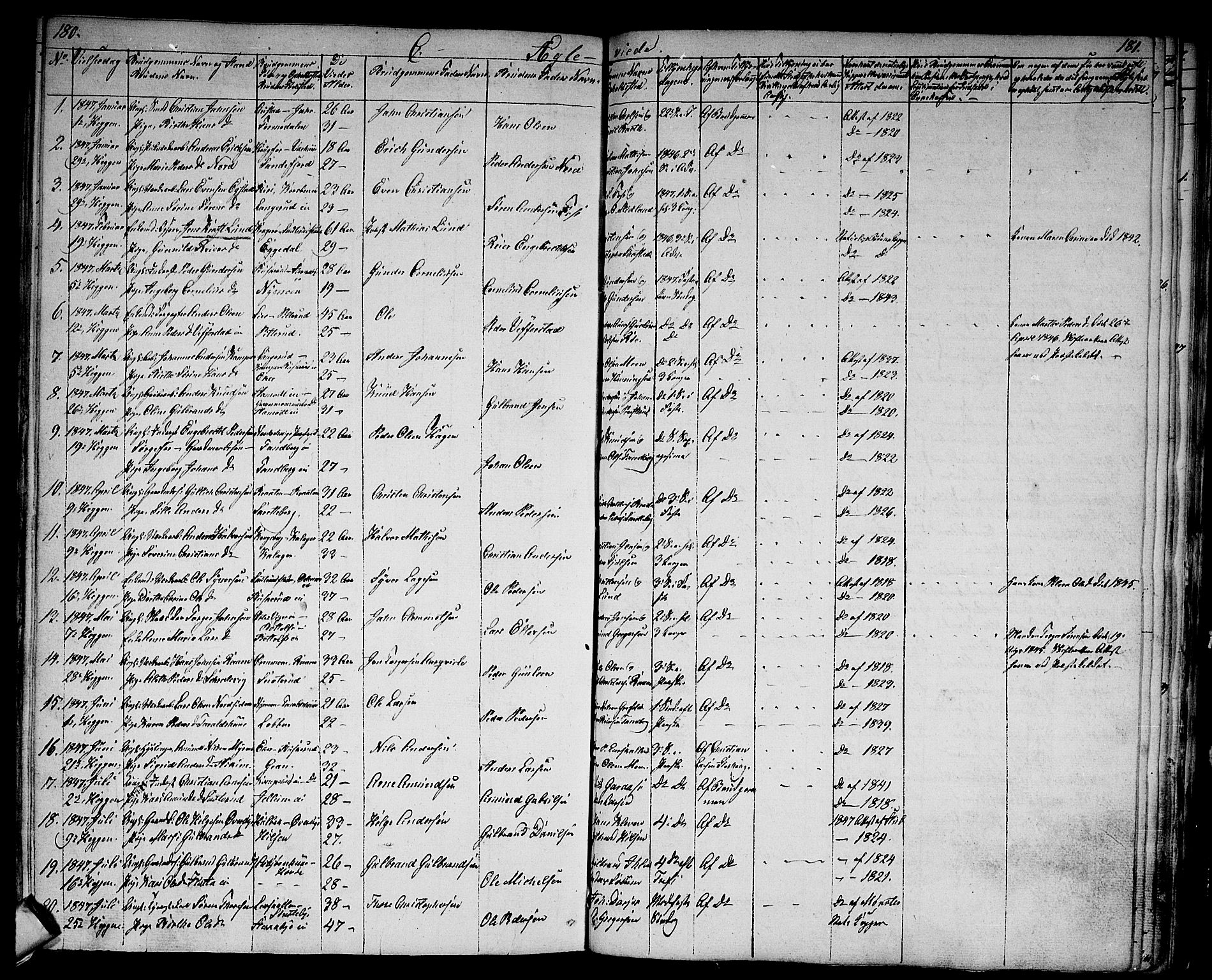 Modum kirkebøker, AV/SAKO-A-234/G/Ga/L0005: Parish register (copy) no. I 5, 1847-1853, p. 180-181