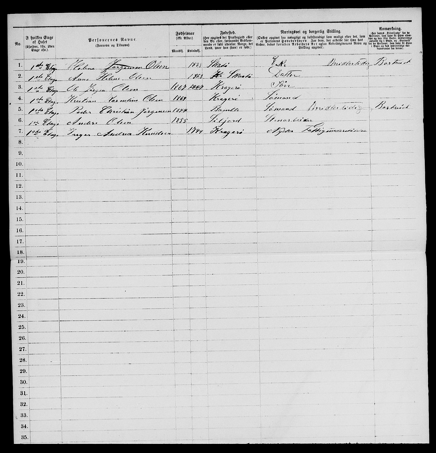 SAKO, 1885 census for 0801 Kragerø, 1885, p. 228