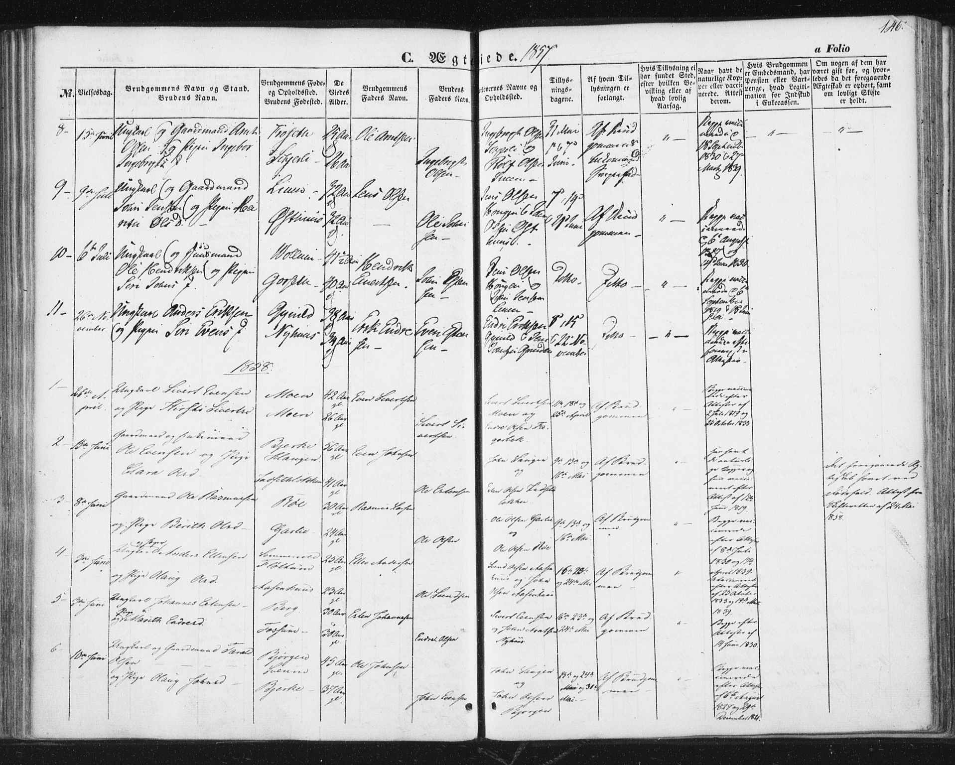 Ministerialprotokoller, klokkerbøker og fødselsregistre - Sør-Trøndelag, SAT/A-1456/689/L1038: Parish register (official) no. 689A03, 1848-1872, p. 146