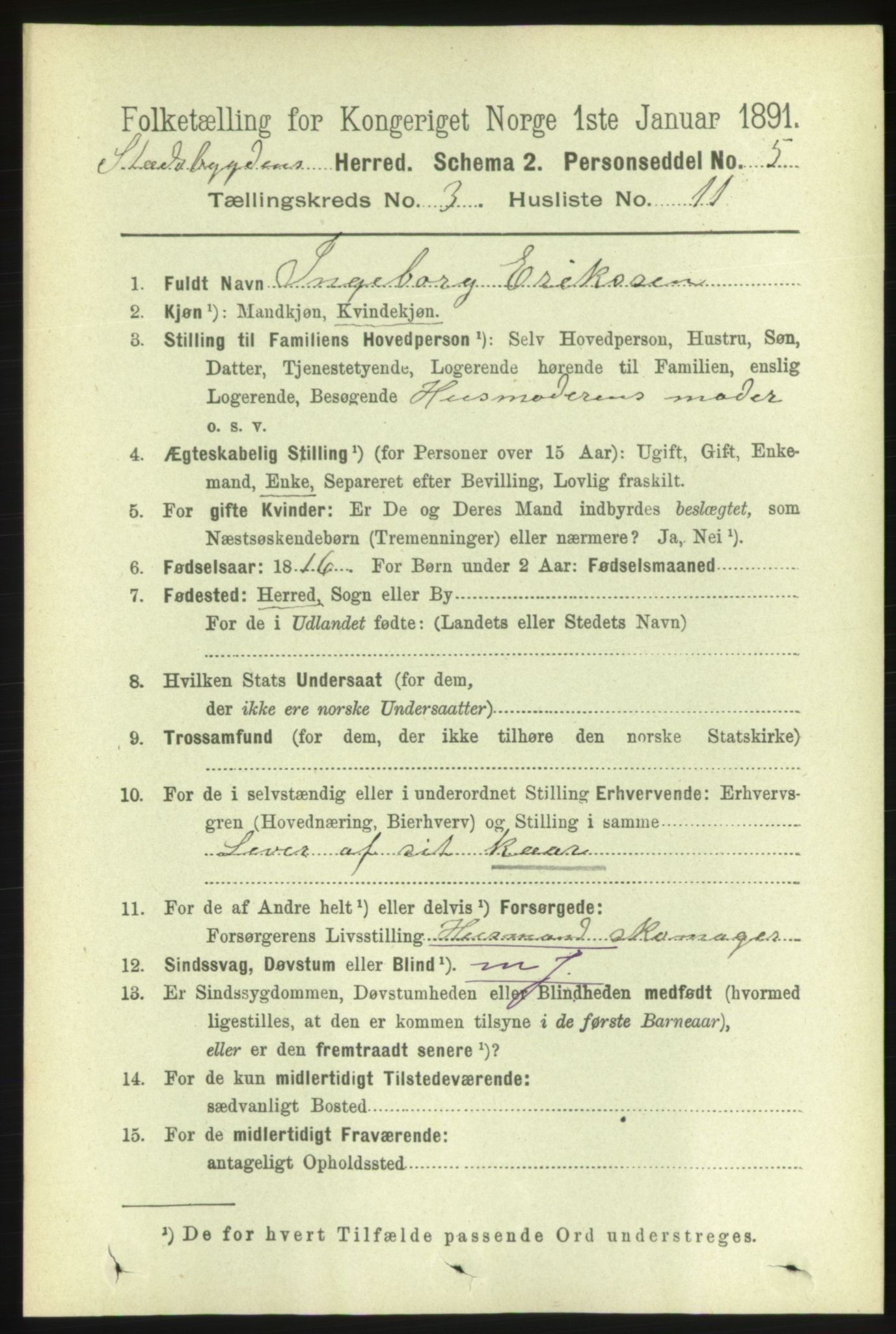 RA, 1891 census for 1625 Stadsbygd, 1891, p. 1426