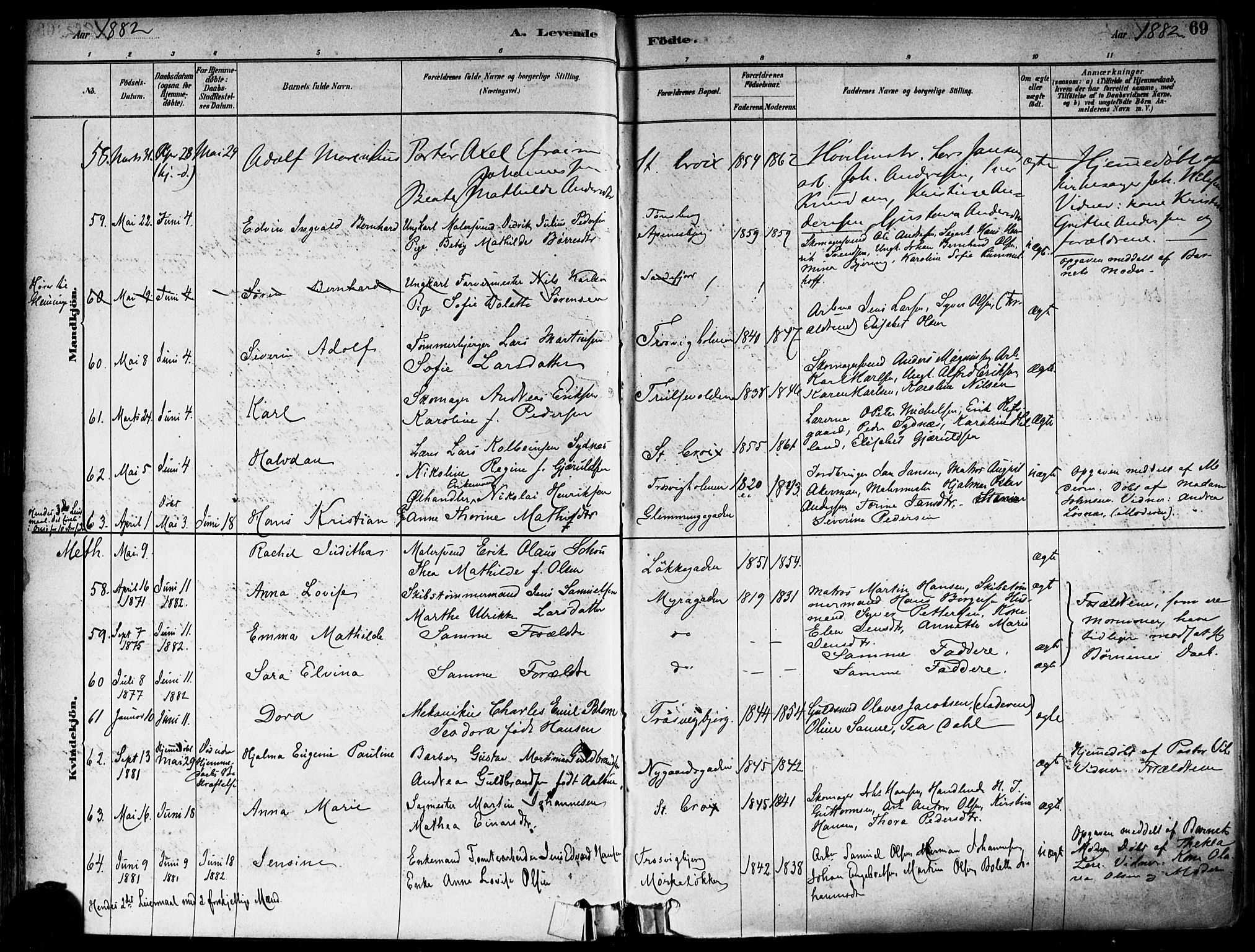 Fredrikstad domkirkes prestekontor Kirkebøker, AV/SAO-A-10906/F/Fa/L0002: Parish register (official) no. 2, 1878-1894, p. 69