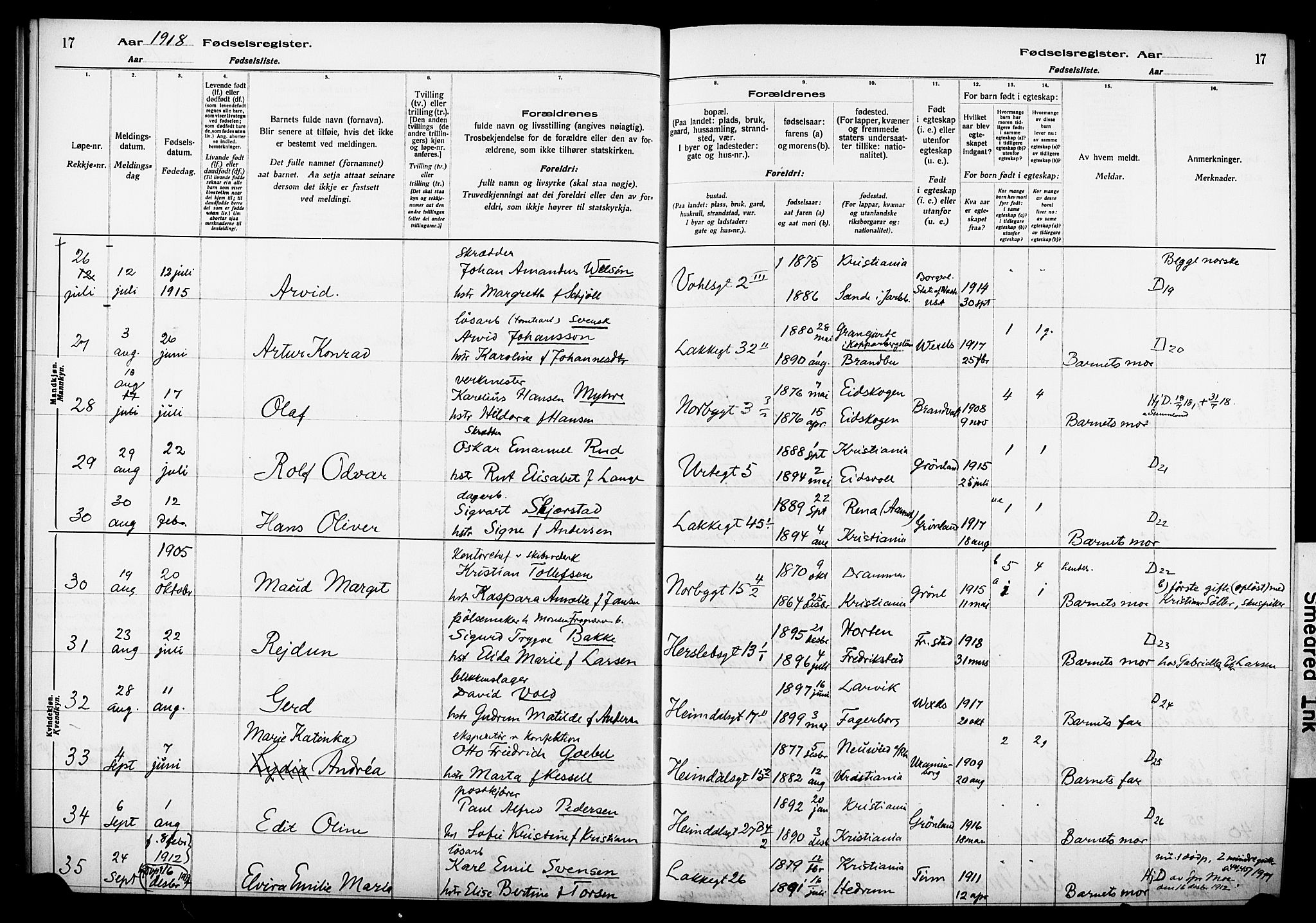 Wexel prestekontor Kirkebøker, AV/SAO-A-10879/J/L0001: Birth register no. 1, 1916-1930, p. 17