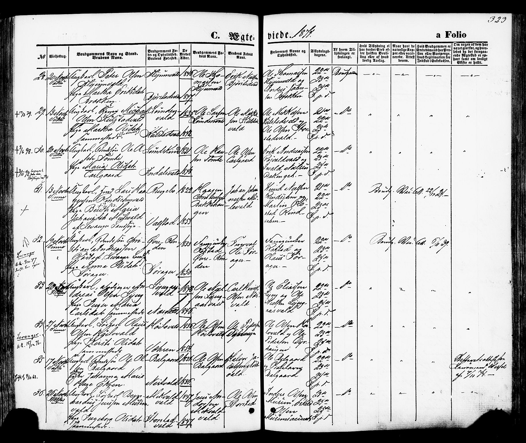 Ministerialprotokoller, klokkerbøker og fødselsregistre - Nord-Trøndelag, SAT/A-1458/723/L0242: Parish register (official) no. 723A11, 1870-1880, p. 323