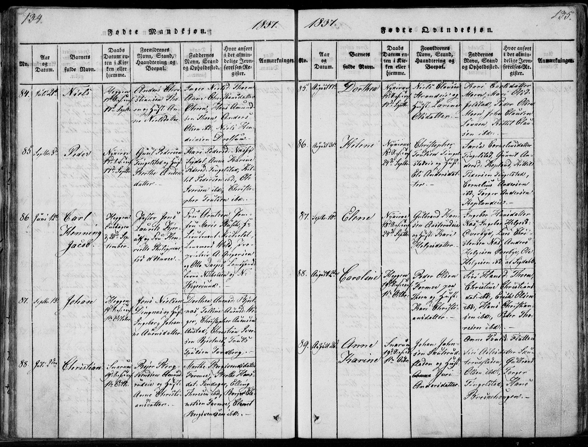 Modum kirkebøker, AV/SAKO-A-234/F/Fa/L0006: Parish register (official) no. 6, 1832-1841, p. 134-135