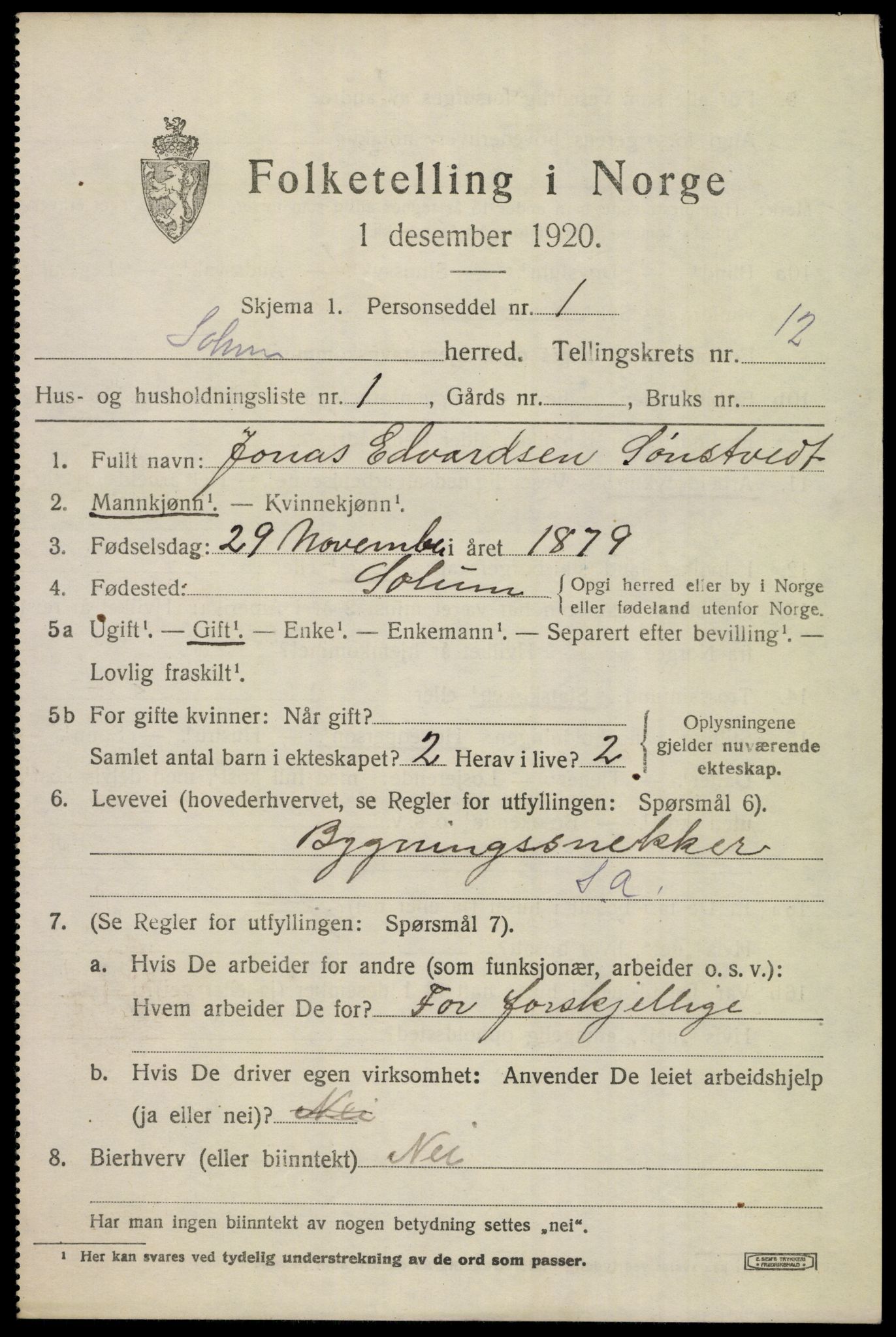 SAKO, 1920 census for Solum, 1920, p. 17024