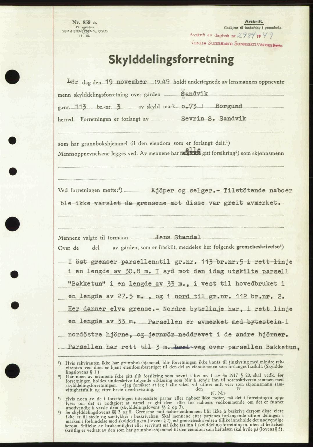 Nordre Sunnmøre sorenskriveri, AV/SAT-A-0006/1/2/2C/2Ca: Mortgage book no. A33, 1949-1950, Diary no: : 2984/1949