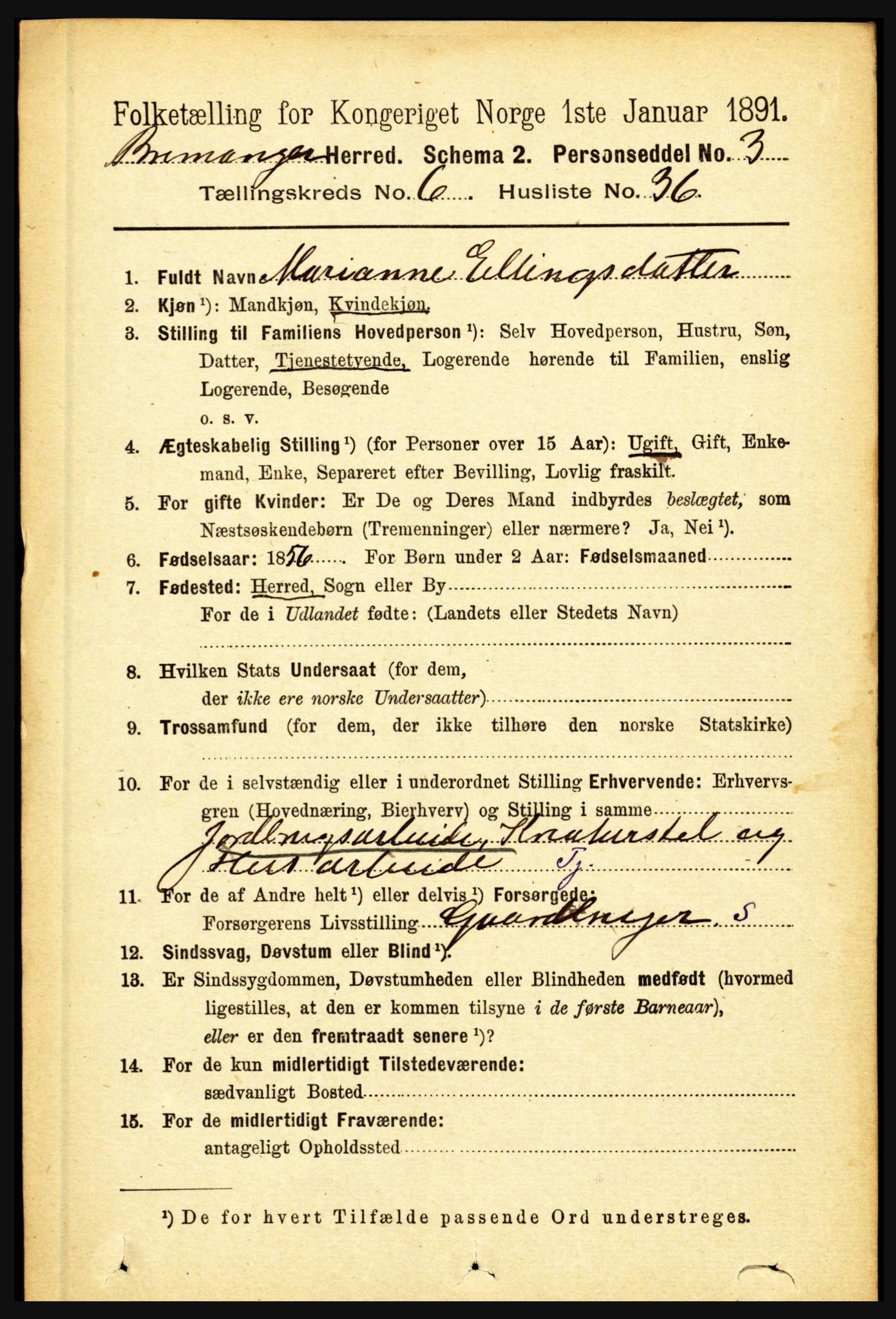 RA, 1891 census for 1438 Bremanger, 1891, p. 2594