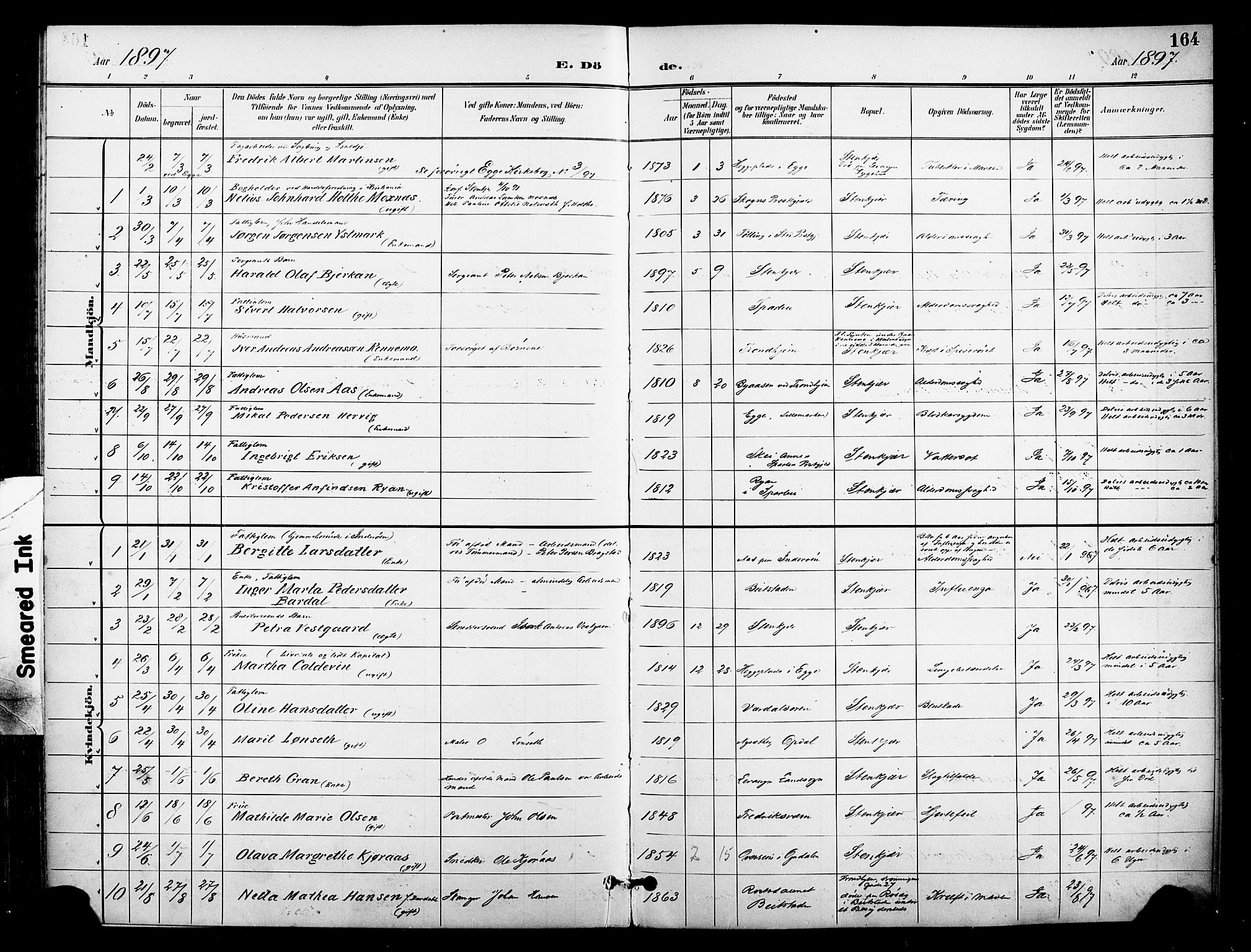 Ministerialprotokoller, klokkerbøker og fødselsregistre - Nord-Trøndelag, SAT/A-1458/739/L0372: Parish register (official) no. 739A04, 1895-1903, p. 164