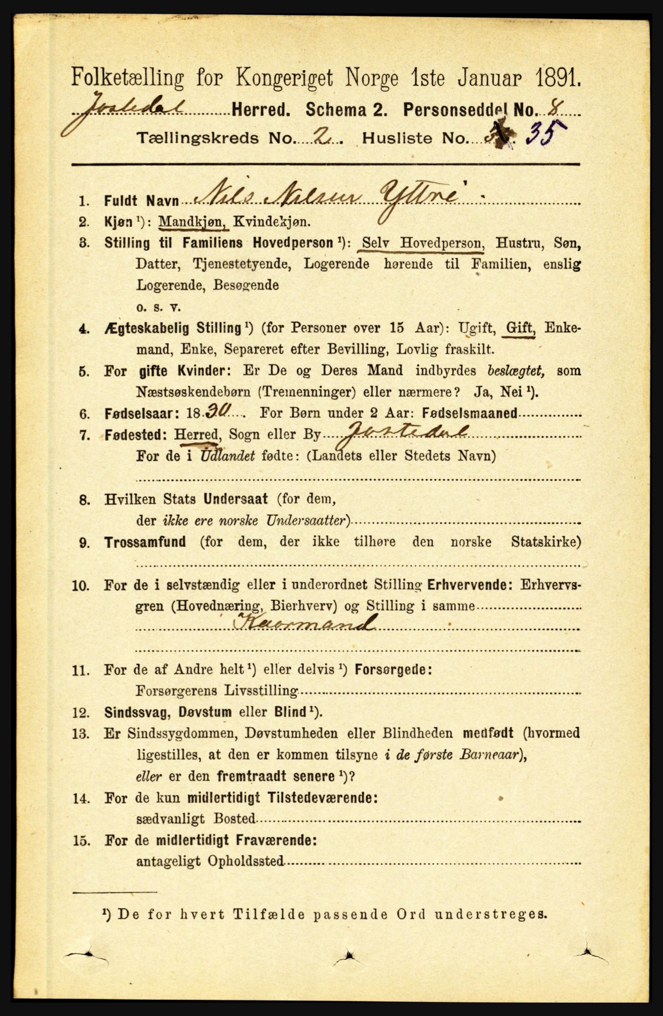 RA, 1891 census for 1427 Jostedal, 1891, p. 776