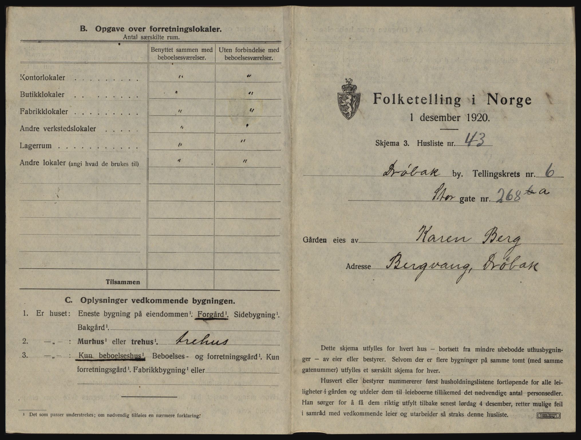 SAO, 1920 census for Drøbak, 1920, p. 605