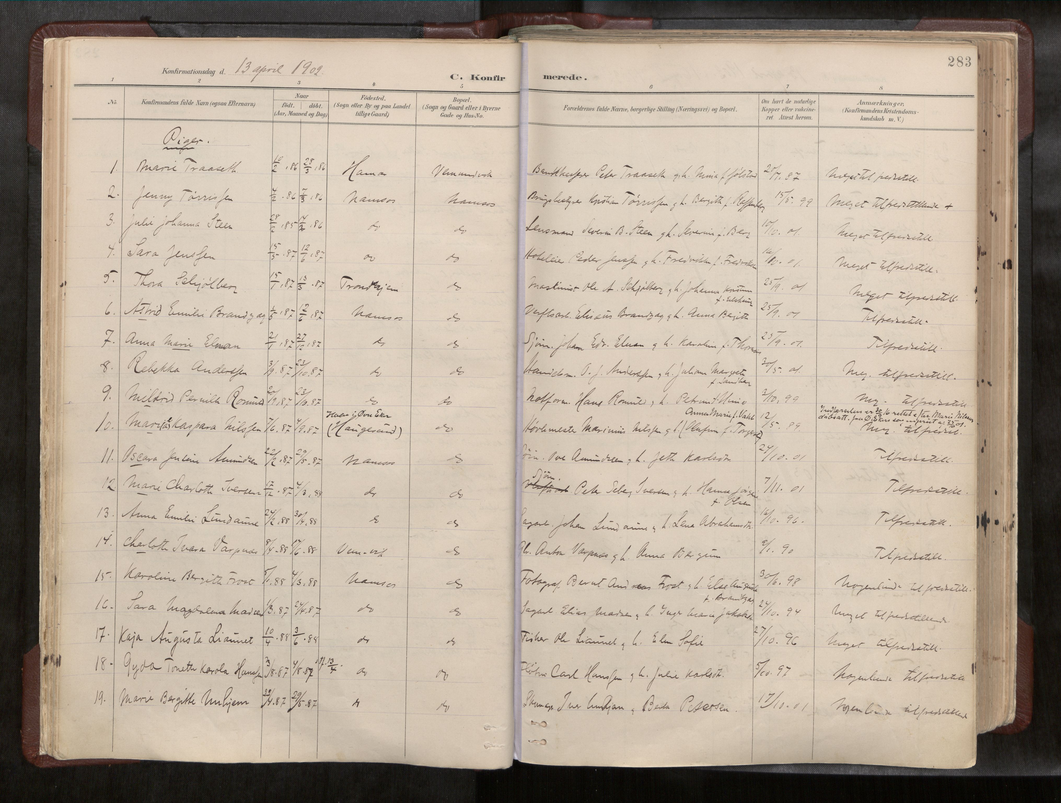 Ministerialprotokoller, klokkerbøker og fødselsregistre - Nord-Trøndelag, AV/SAT-A-1458/768/L0579a: Parish register (official) no. 768A14, 1887-1931, p. 283