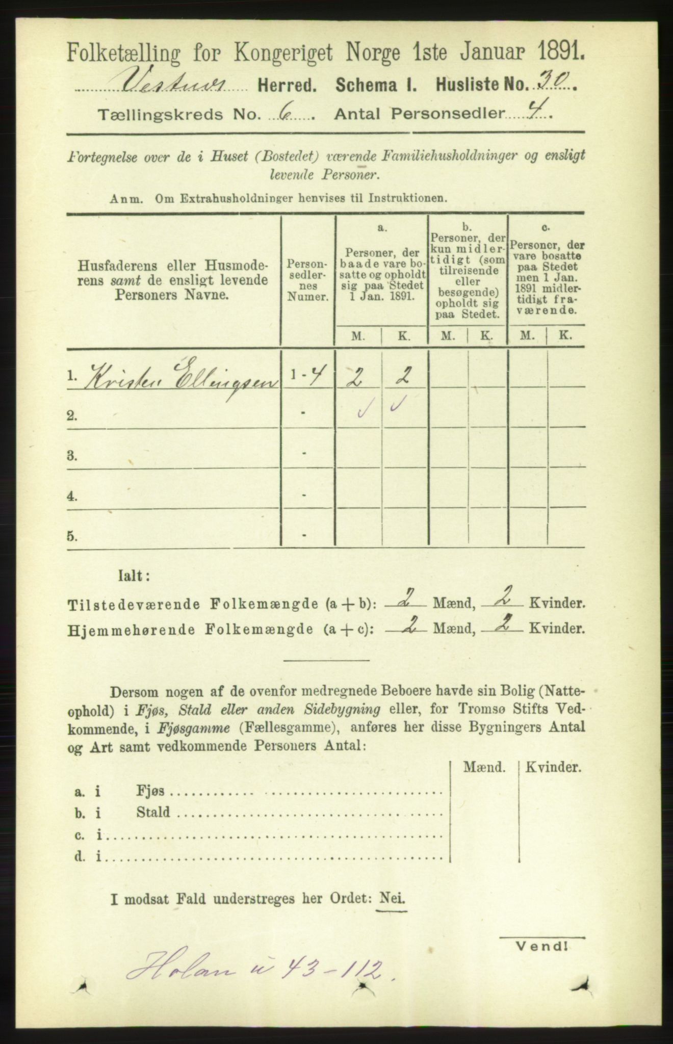 RA, 1891 census for 1535 Vestnes, 1891, p. 2150