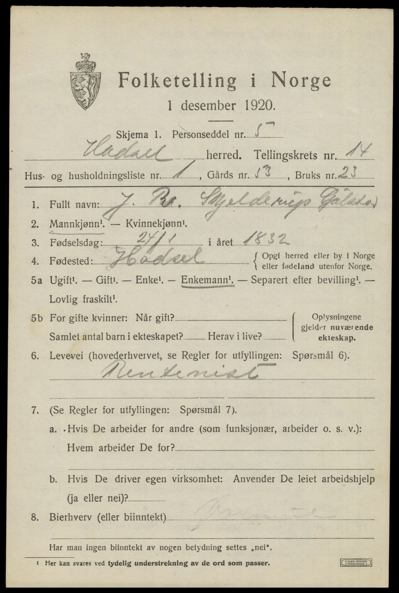 SAT, 1920 census for Hadsel, 1920, p. 11874