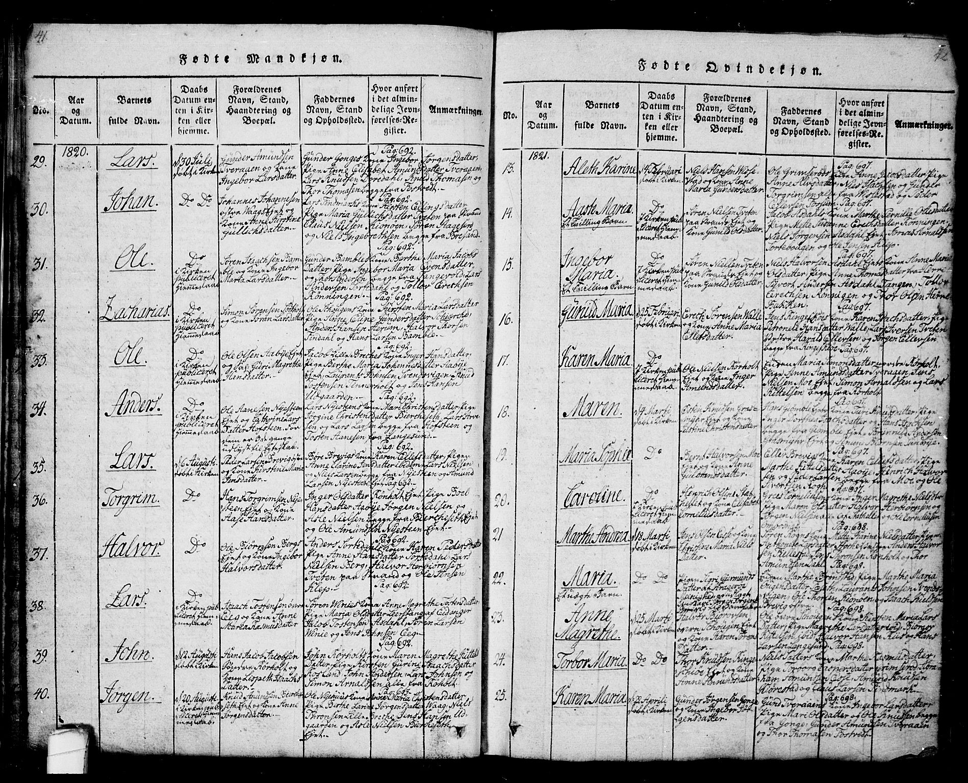 Bamble kirkebøker, SAKO/A-253/G/Ga/L0005: Parish register (copy) no. I 5, 1814-1855, p. 41-42