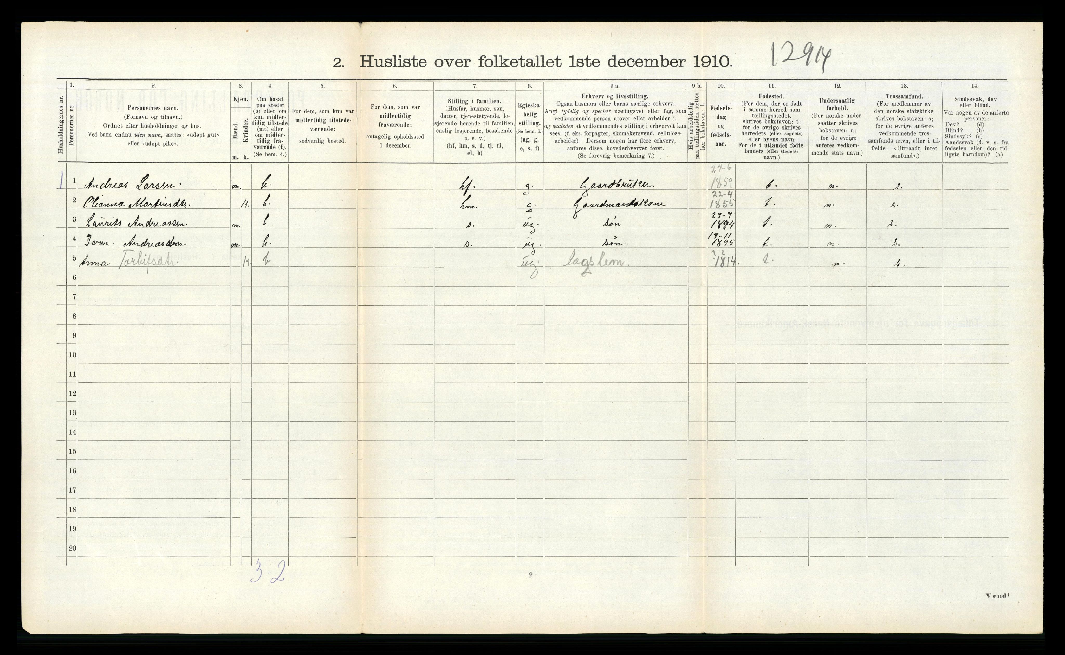 RA, 1910 census for Kinn, 1910, p. 1567