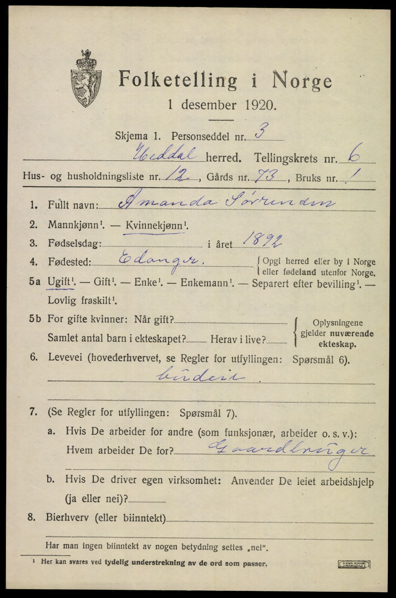 SAKO, 1920 census for Heddal, 1920, p. 5300