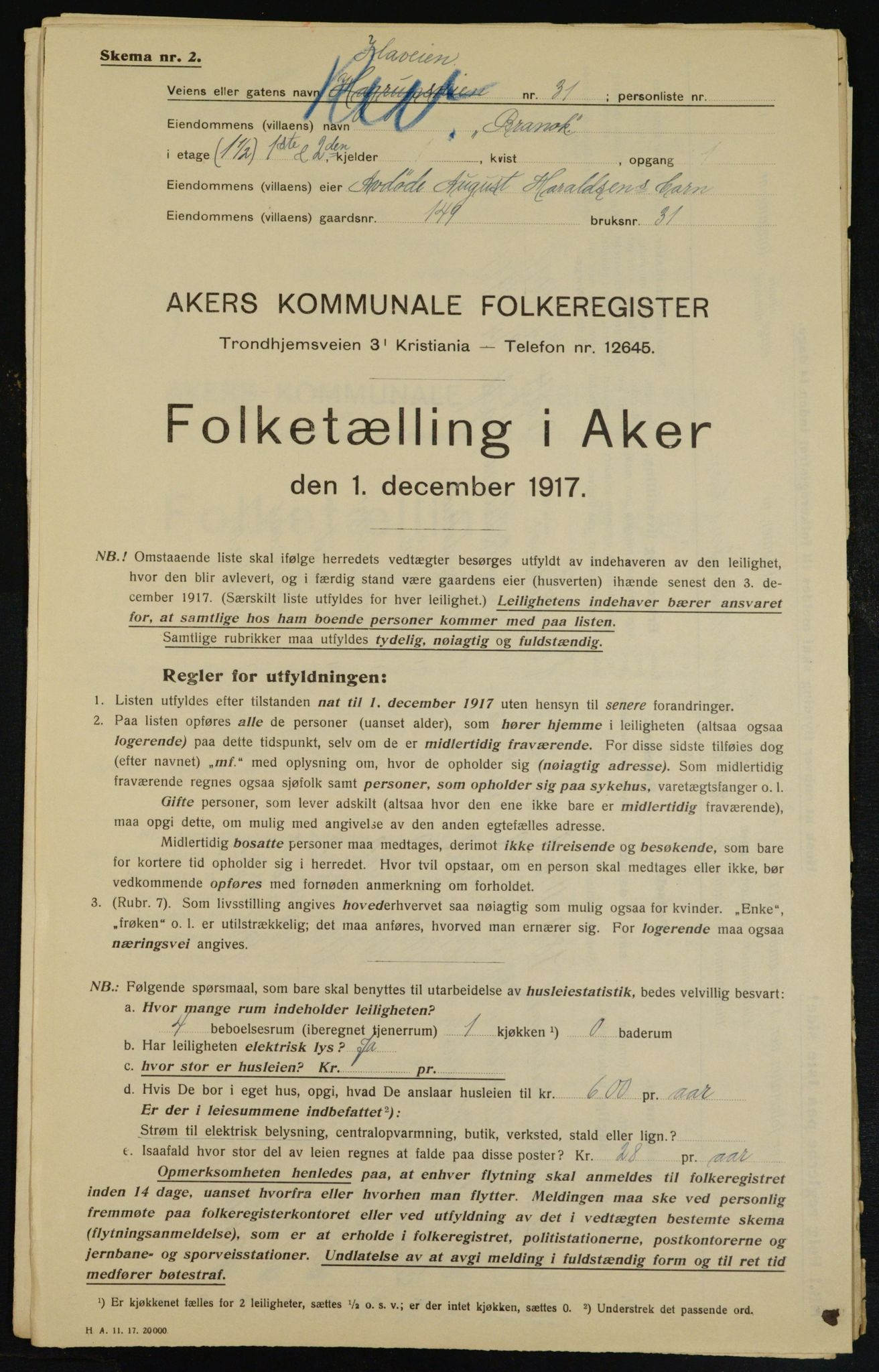 OBA, Municipal Census 1917 for Aker, 1917, p. 23807