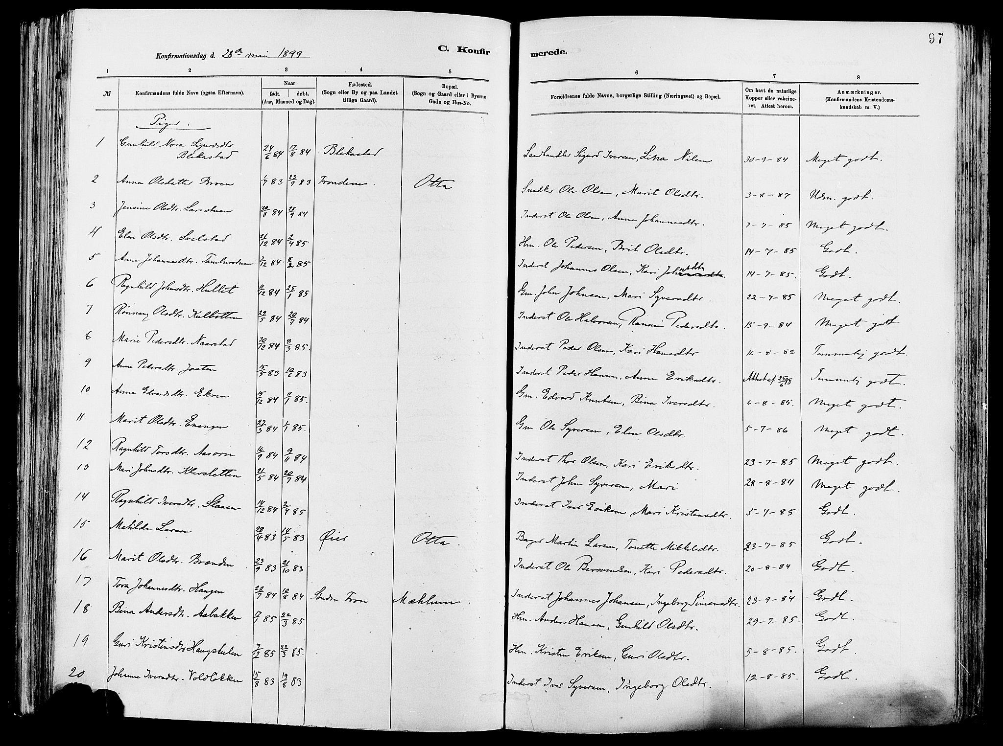 Vågå prestekontor, SAH/PREST-076/H/Ha/Haa/L0008: Parish register (official) no. 8, 1886-1904, p. 97
