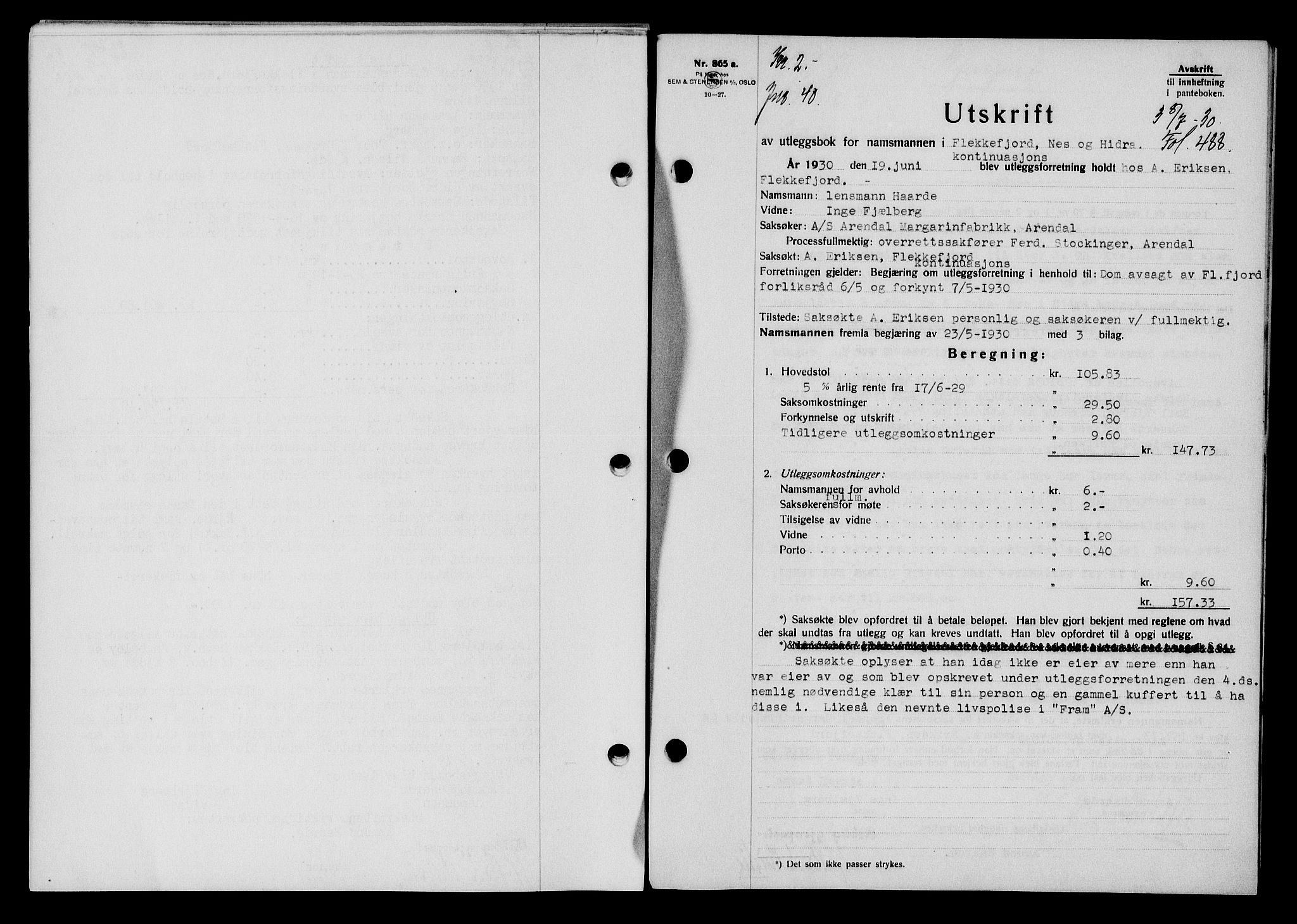 Flekkefjord sorenskriveri, SAK/1221-0001/G/Gb/Gba/L0045: Mortgage book no. 43, 1929-1930, Deed date: 08.07.1930