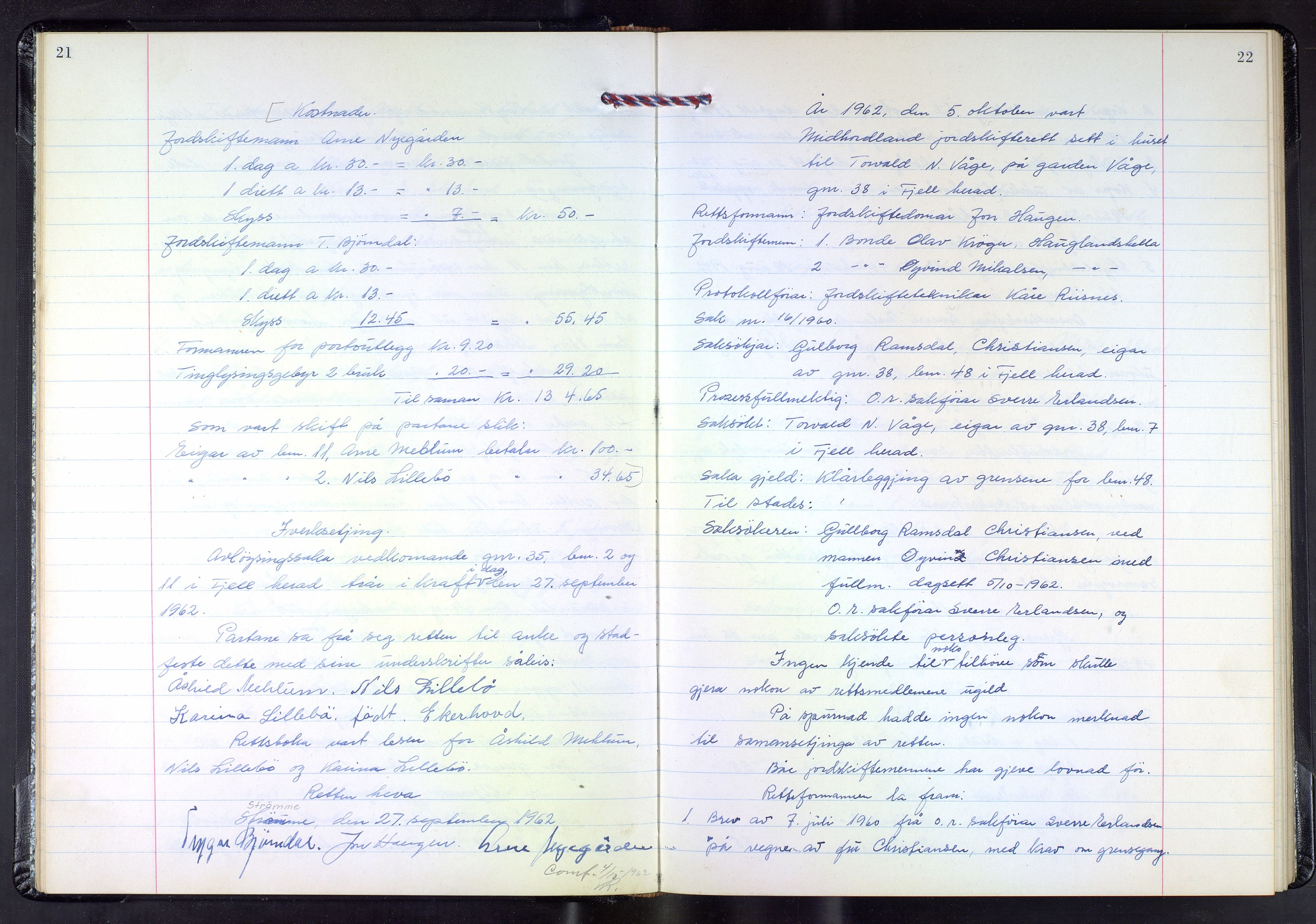 Hordaland jordskiftedøme - III Midhordland jordskiftedistrikt, AV/SAB-A-7001/A/Aa/L0035: Forhandlingsprotokoll, 1962-1969, p. 21-22