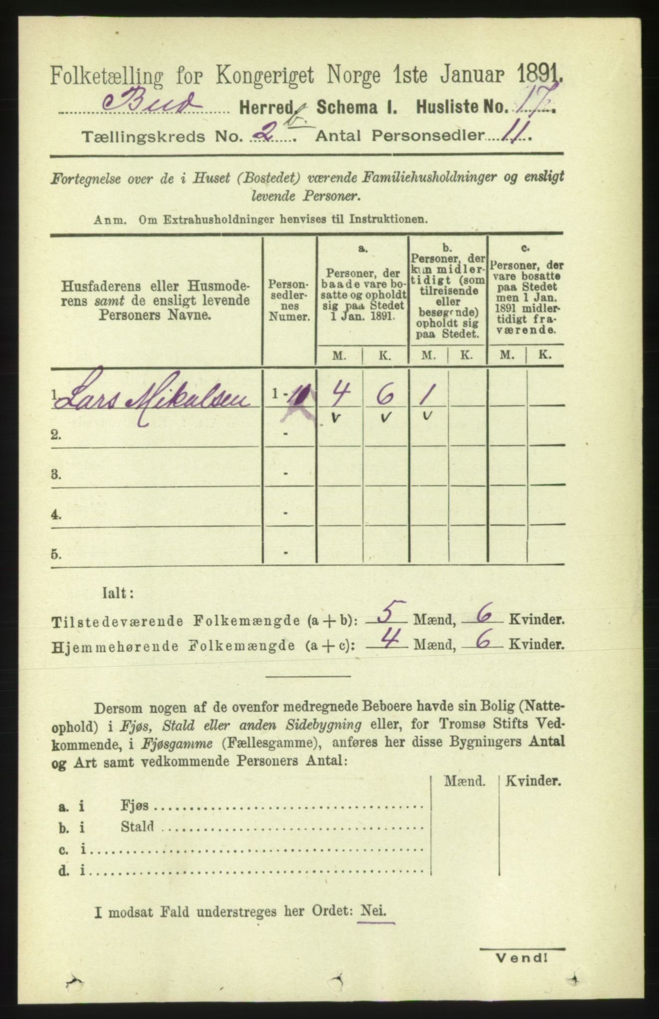 RA, 1891 census for 1549 Bud, 1891, p. 1212