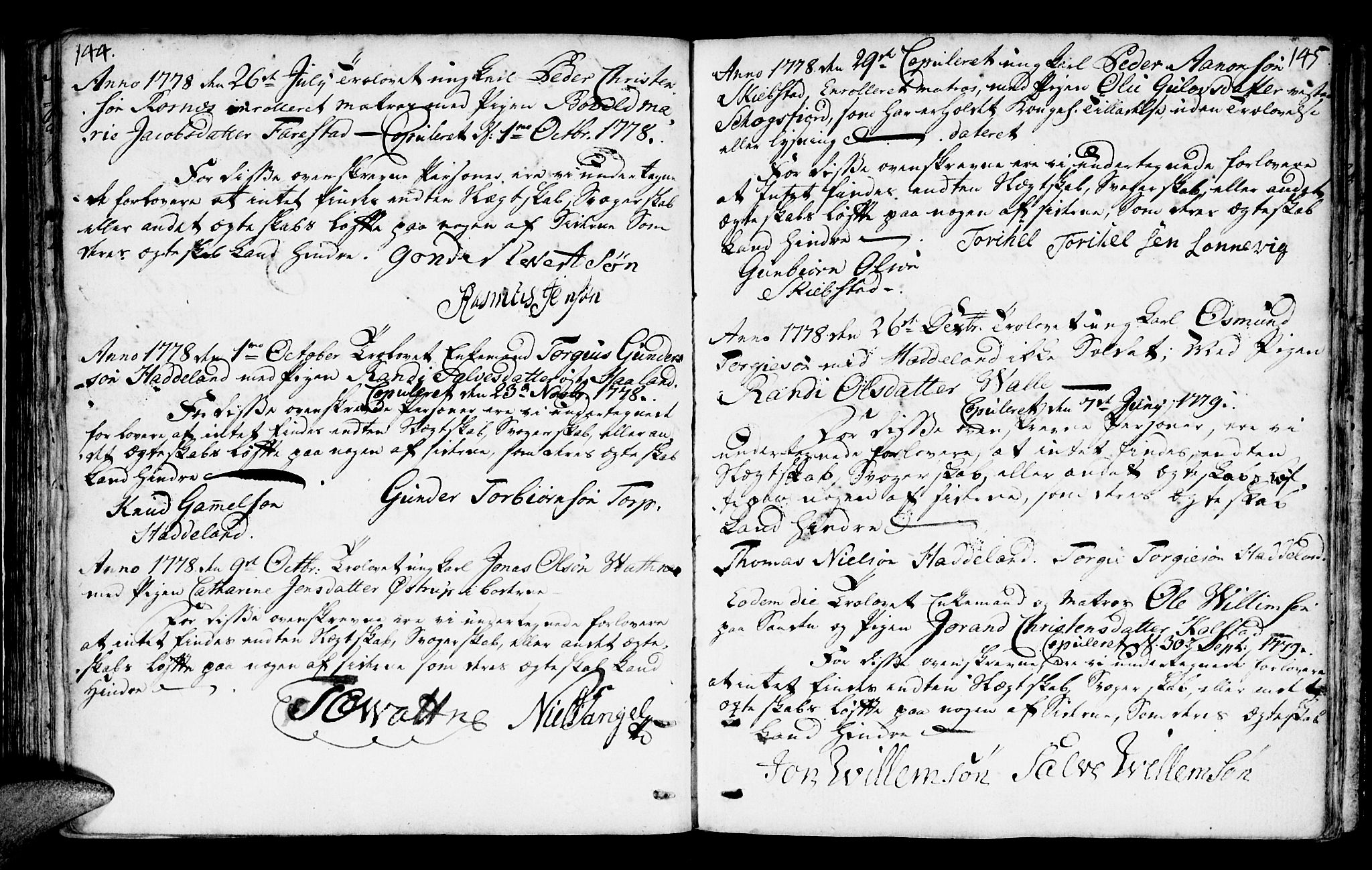 Mandal sokneprestkontor, AV/SAK-1111-0030/F/Fa/Faa/L0006: Parish register (official) no. A 6, 1755-1783, p. 144-145