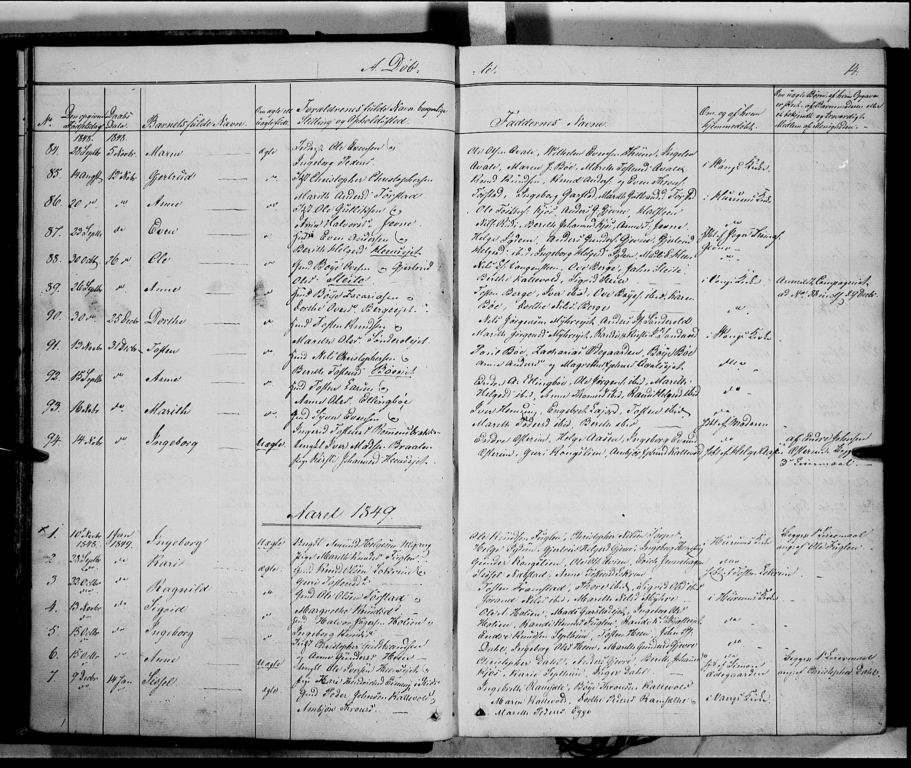 Vang prestekontor, Valdres, SAH/PREST-140/H/Ha/L0006: Parish register (official) no. 6, 1846-1864, p. 14