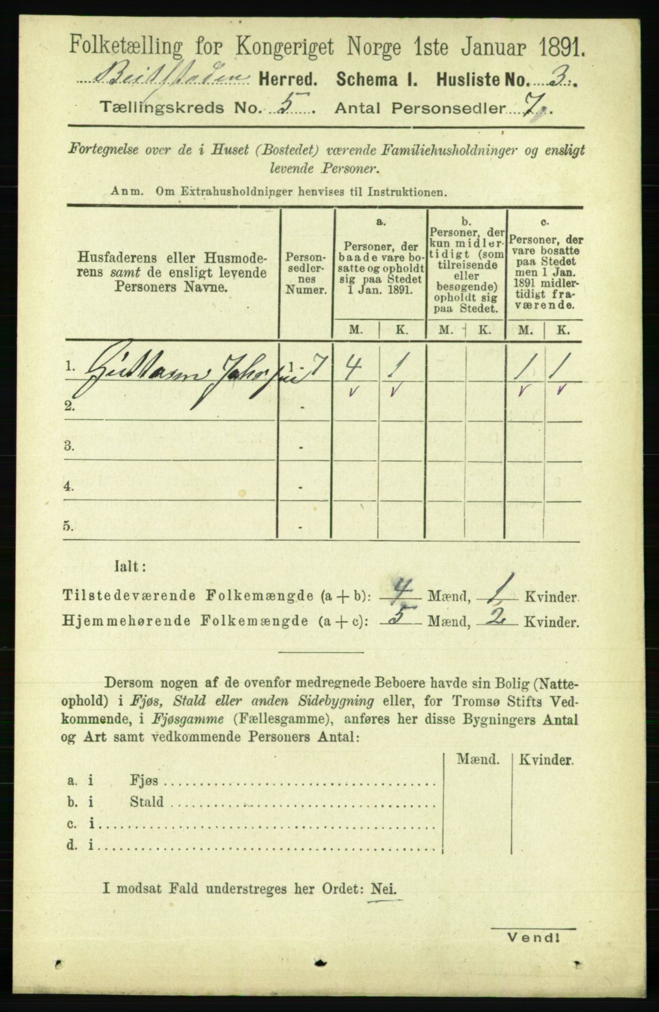 RA, 1891 census for 1727 Beitstad, 1891, p. 1206