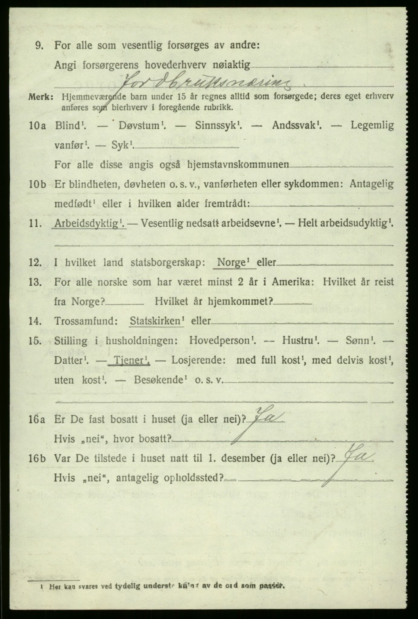 SAB, 1920 census for Jostedal, 1920, p. 1081