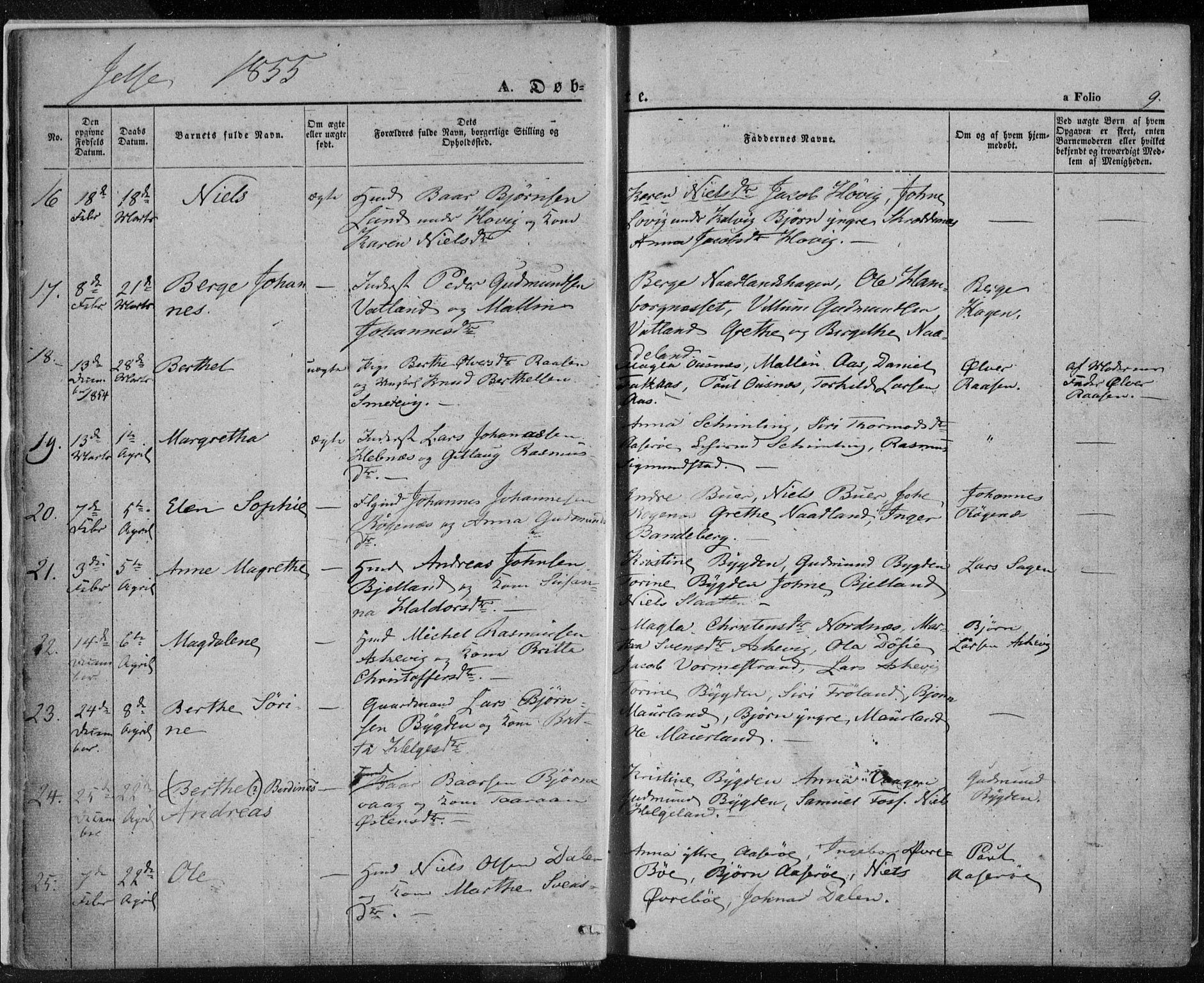 Jelsa sokneprestkontor, AV/SAST-A-101842/01/IV: Parish register (official) no. A 7, 1854-1866, p. 9