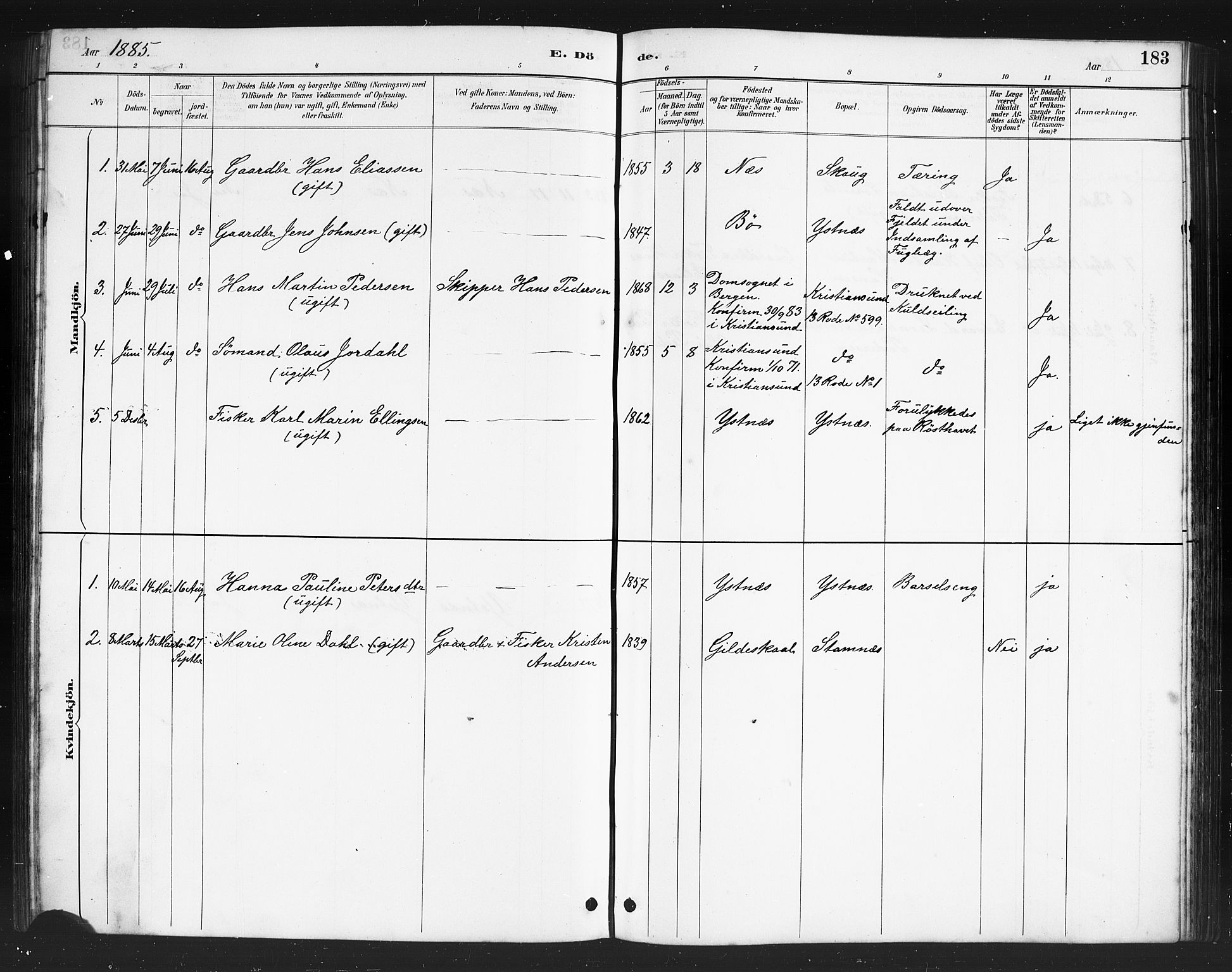 Ministerialprotokoller, klokkerbøker og fødselsregistre - Nordland, AV/SAT-A-1459/808/L0131: Parish register (copy) no. 808C02, 1879-1919, p. 183