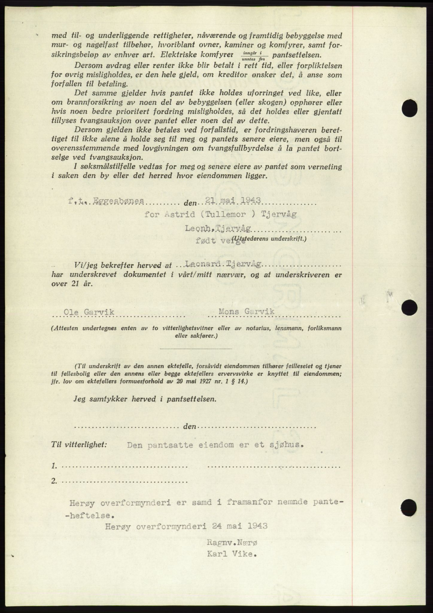 Søre Sunnmøre sorenskriveri, AV/SAT-A-4122/1/2/2C/L0114: Mortgage book no. 1-2B, 1943-1947, Diary no: : 957/1943