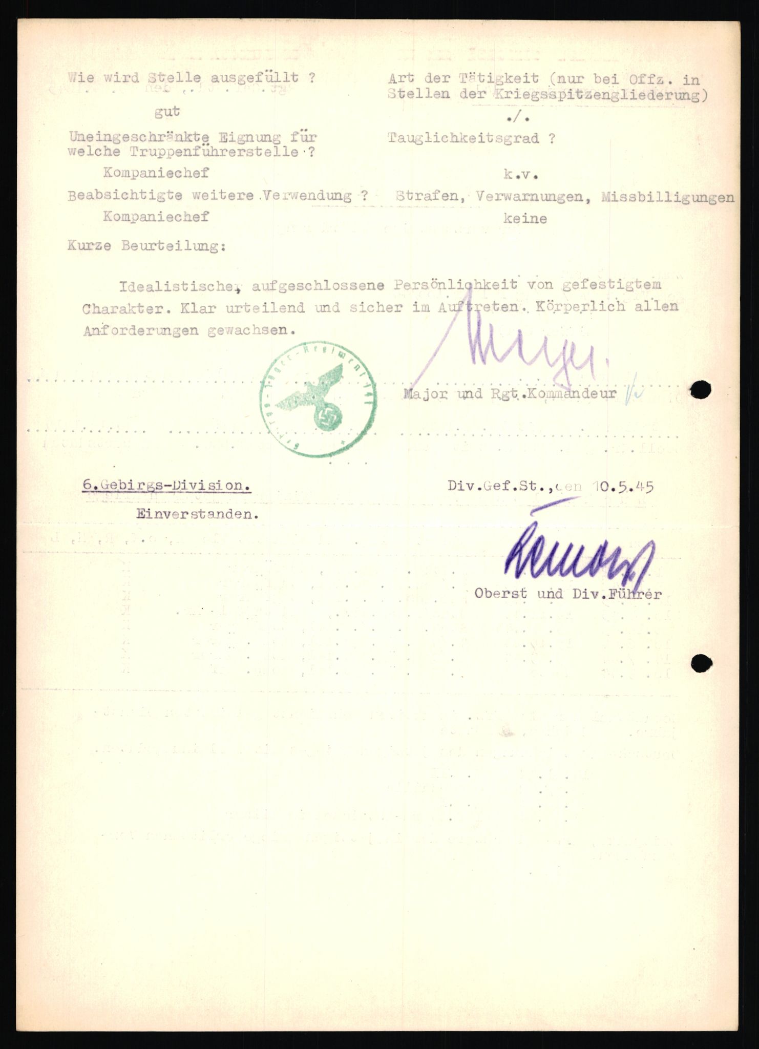 Forsvarets Overkommando. 2 kontor. Arkiv 11.4. Spredte tyske arkivsaker, AV/RA-RAFA-7031/D/Dar/Dara/L0018: Personalbøker, 1940-1945, p. 1196