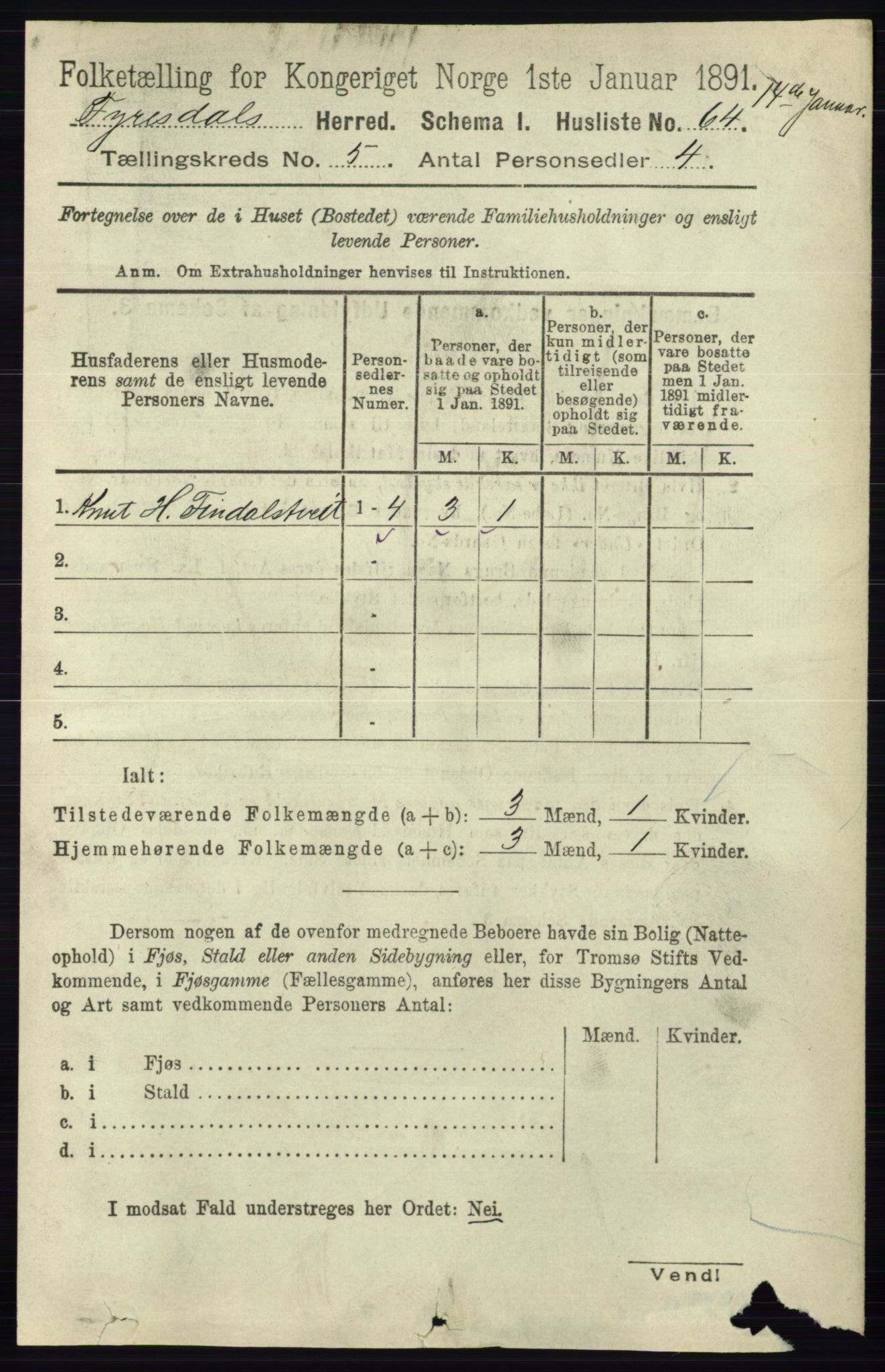 RA, 1891 census for 0831 Fyresdal, 1891, p. 1290