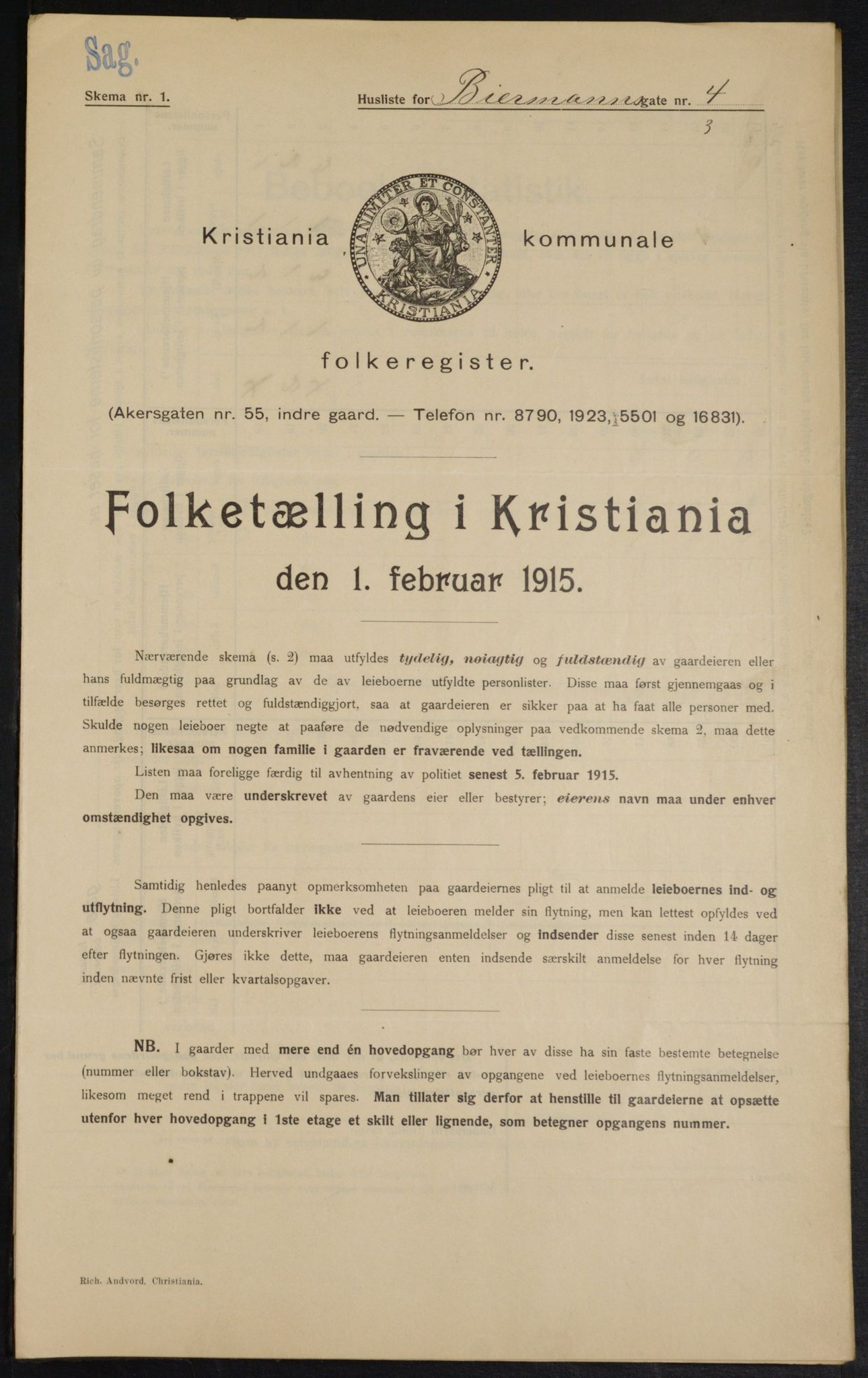 OBA, Municipal Census 1915 for Kristiania, 1915, p. 4832