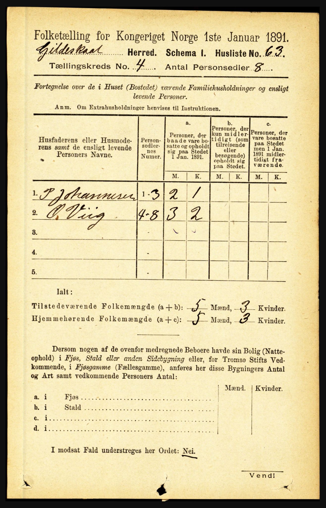 RA, 1891 census for 1838 Gildeskål, 1891, p. 1062