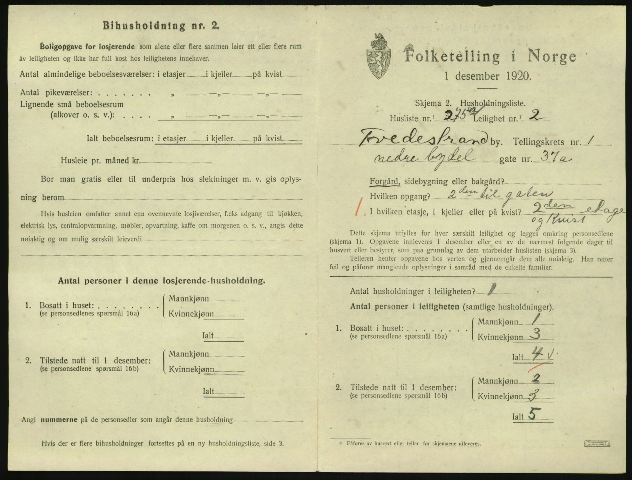 SAK, 1920 census for Tvedestrand, 1920, p. 815