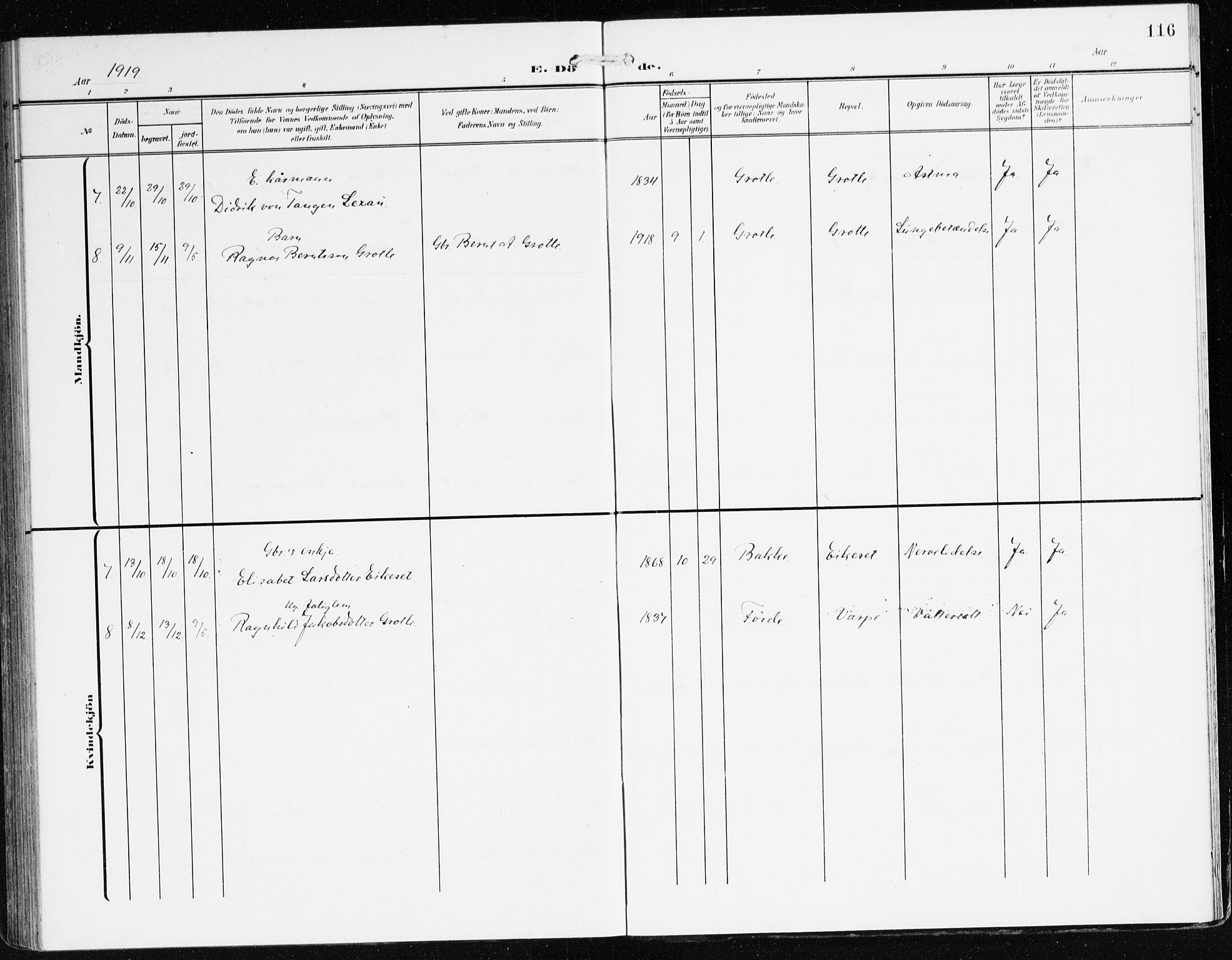 Bremanger sokneprestembete, AV/SAB-A-82201/H/Haa/Haac/L0001: Parish register (official) no. C 1, 1908-1921, p. 116