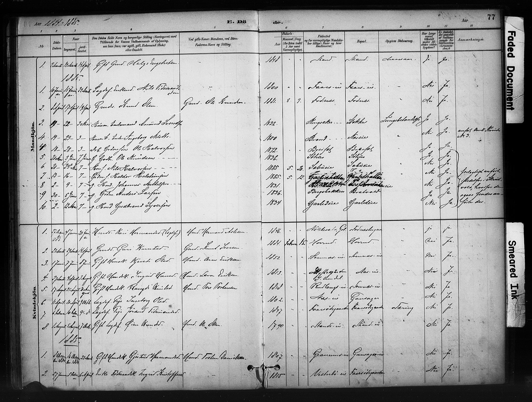 Nord-Aurdal prestekontor, SAH/PREST-132/H/Ha/Haa/L0010: Parish register (official) no. 10, 1883-1896, p. 77