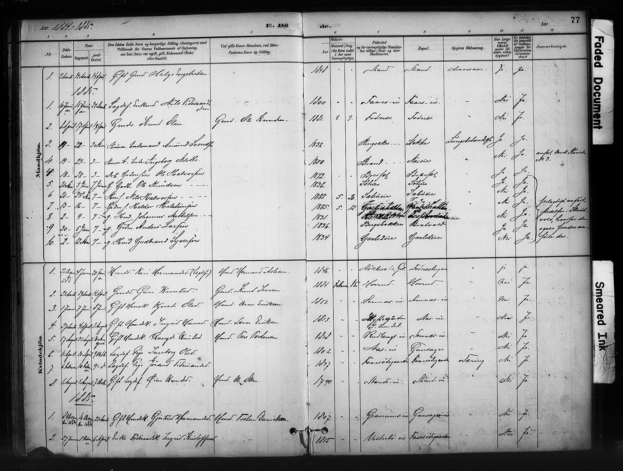 Nord-Aurdal prestekontor, AV/SAH-PREST-132/H/Ha/Haa/L0010: Parish register (official) no. 10, 1883-1896, p. 77