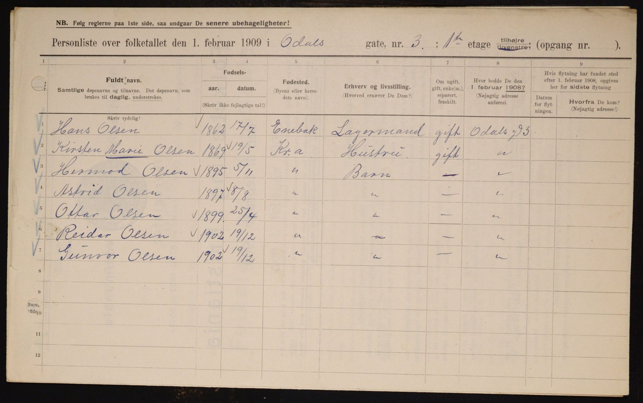 OBA, Municipal Census 1909 for Kristiania, 1909, p. 67401