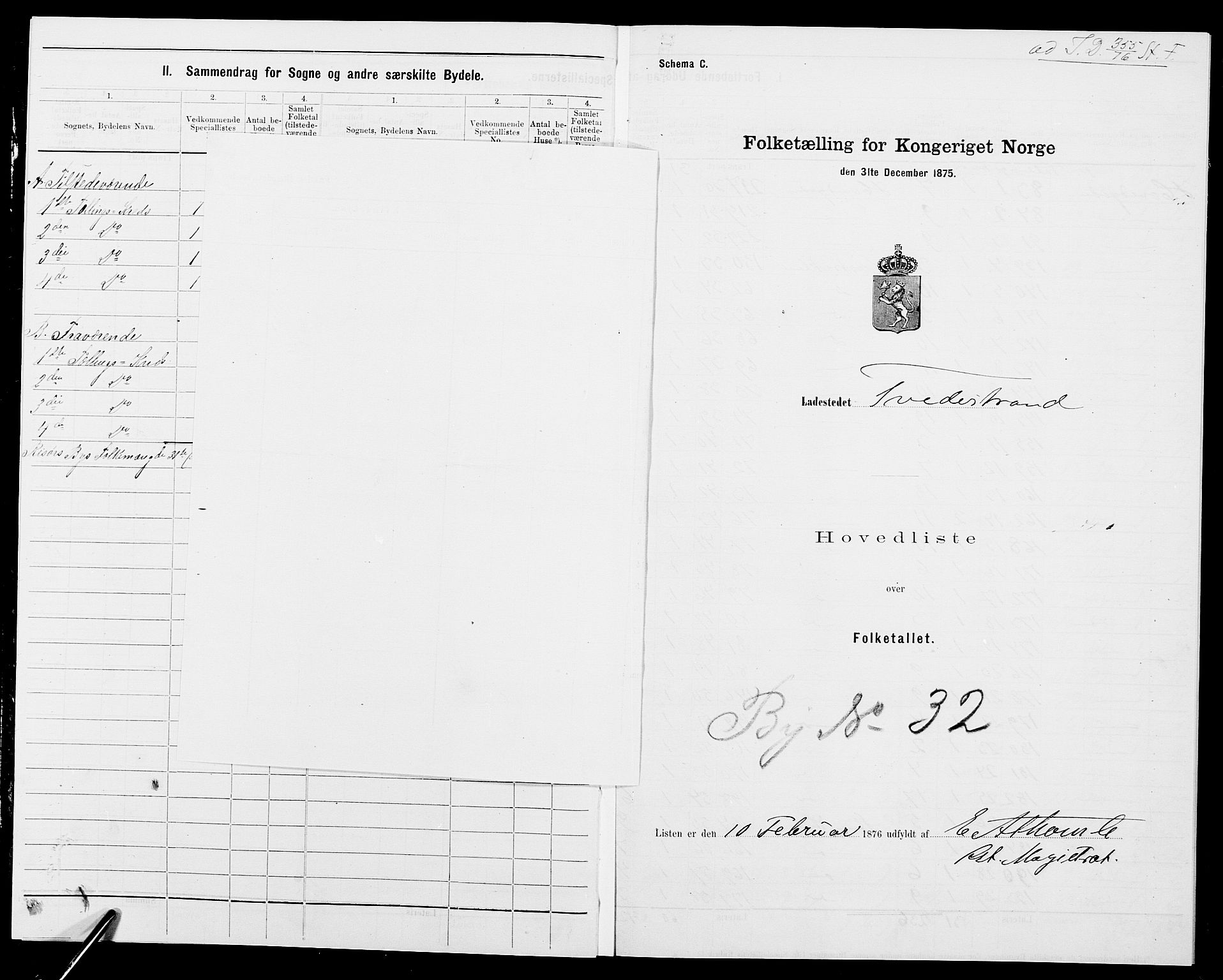 SAK, 1875 census for 0902B Holt/Tvedestrand, 1875, p. 1