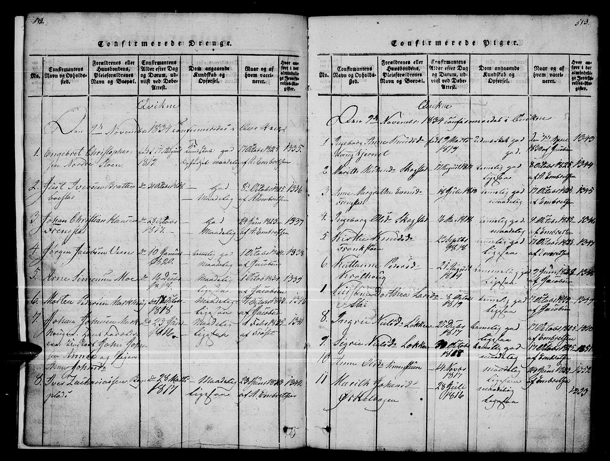 Kvikne prestekontor, SAH/PREST-064/H/Ha/Haa/L0004: Parish register (official) no. 4, 1815-1840, p. 512-513