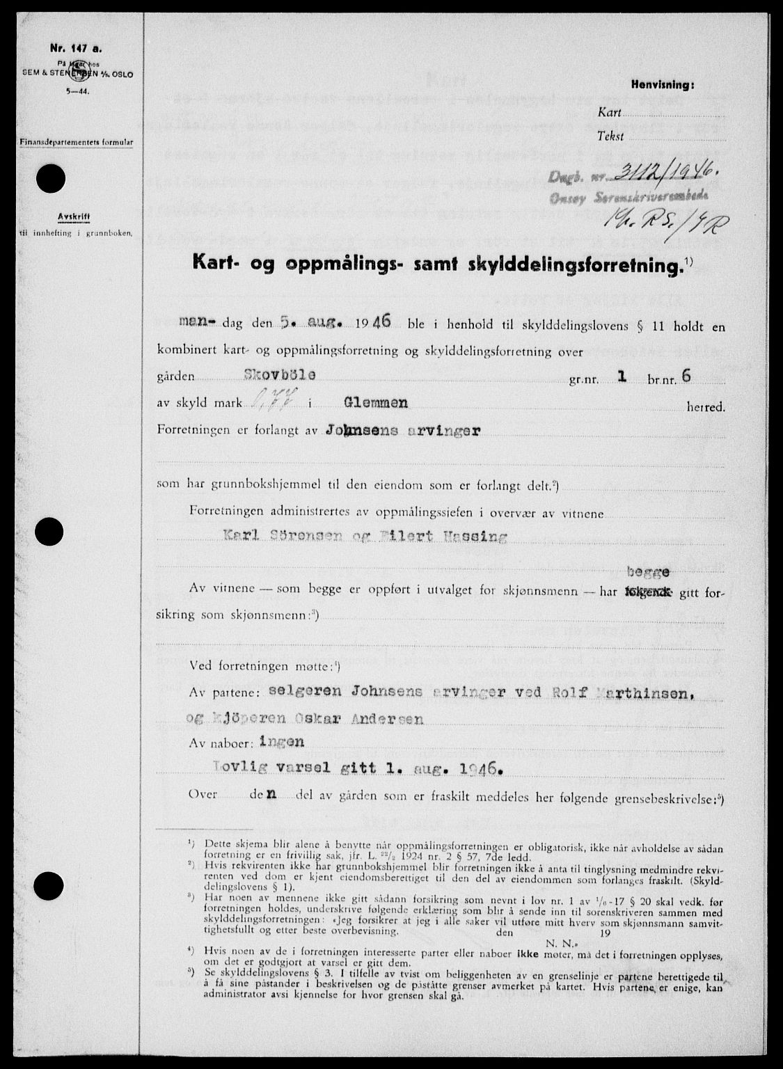Onsøy sorenskriveri, SAO/A-10474/G/Ga/Gab/L0018: Mortgage book no. II A-18, 1946-1947, Diary no: : 3112/1946