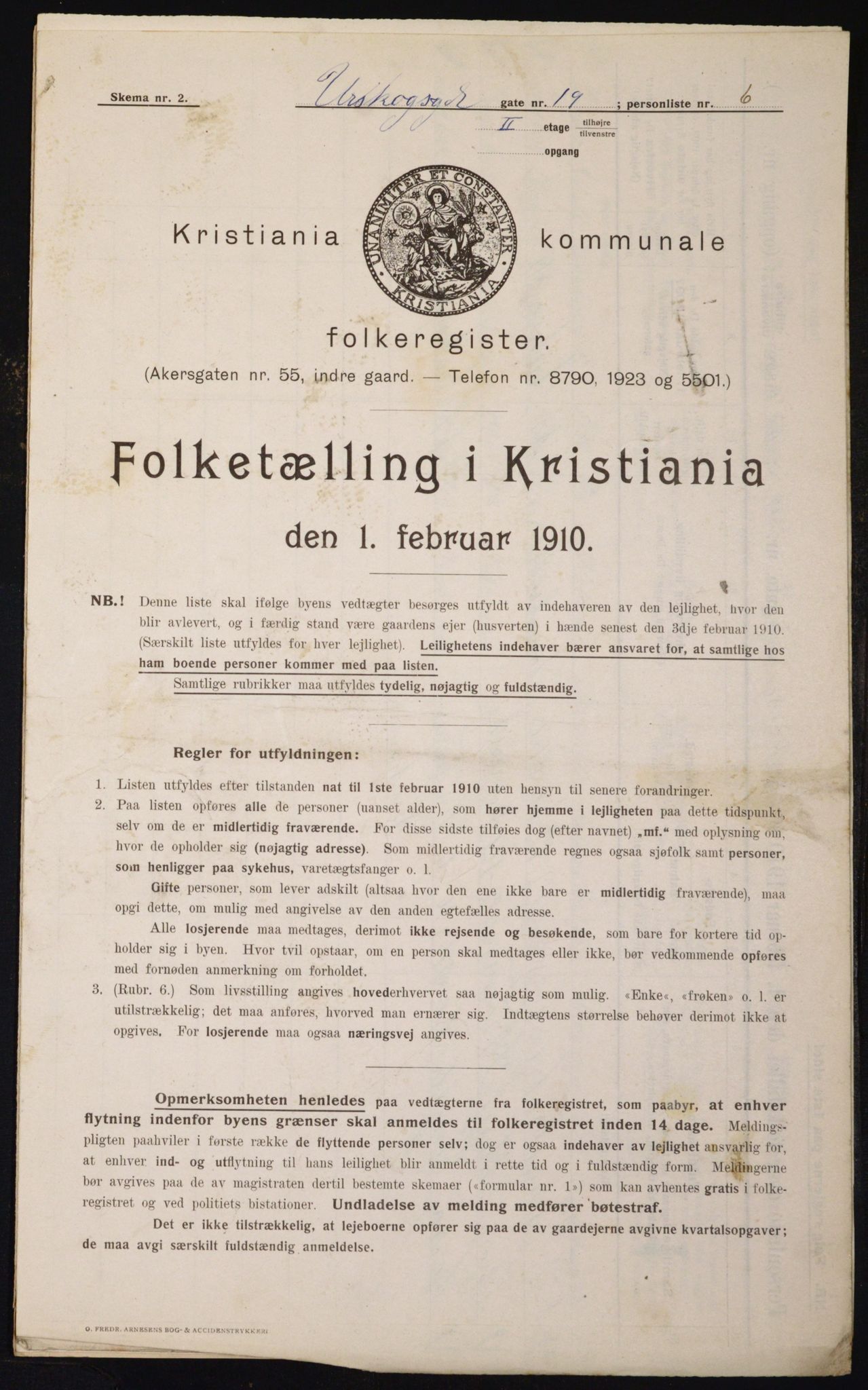 OBA, Municipal Census 1910 for Kristiania, 1910, p. 2519