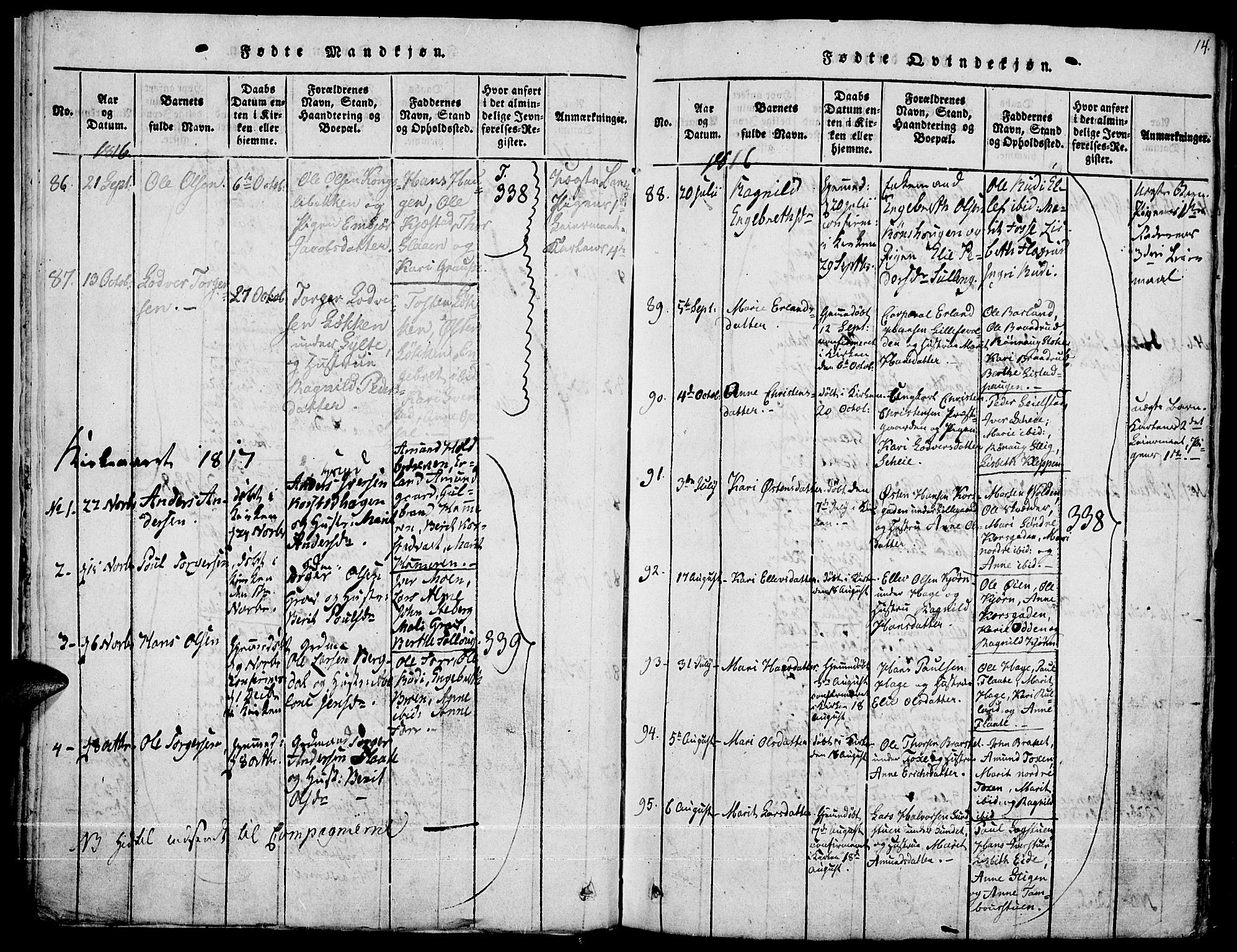 Fron prestekontor, SAH/PREST-078/H/Ha/Haa/L0002: Parish register (official) no. 2, 1816-1827, p. 14