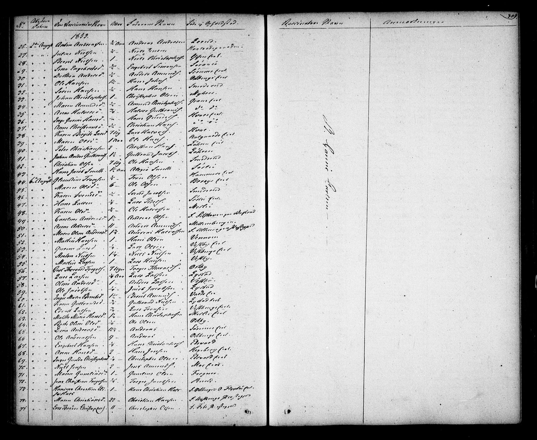 Sørum prestekontor Kirkebøker, AV/SAO-A-10303/F/Fa/L0005: Parish register (official) no. I 5, 1846-1863, p. 309