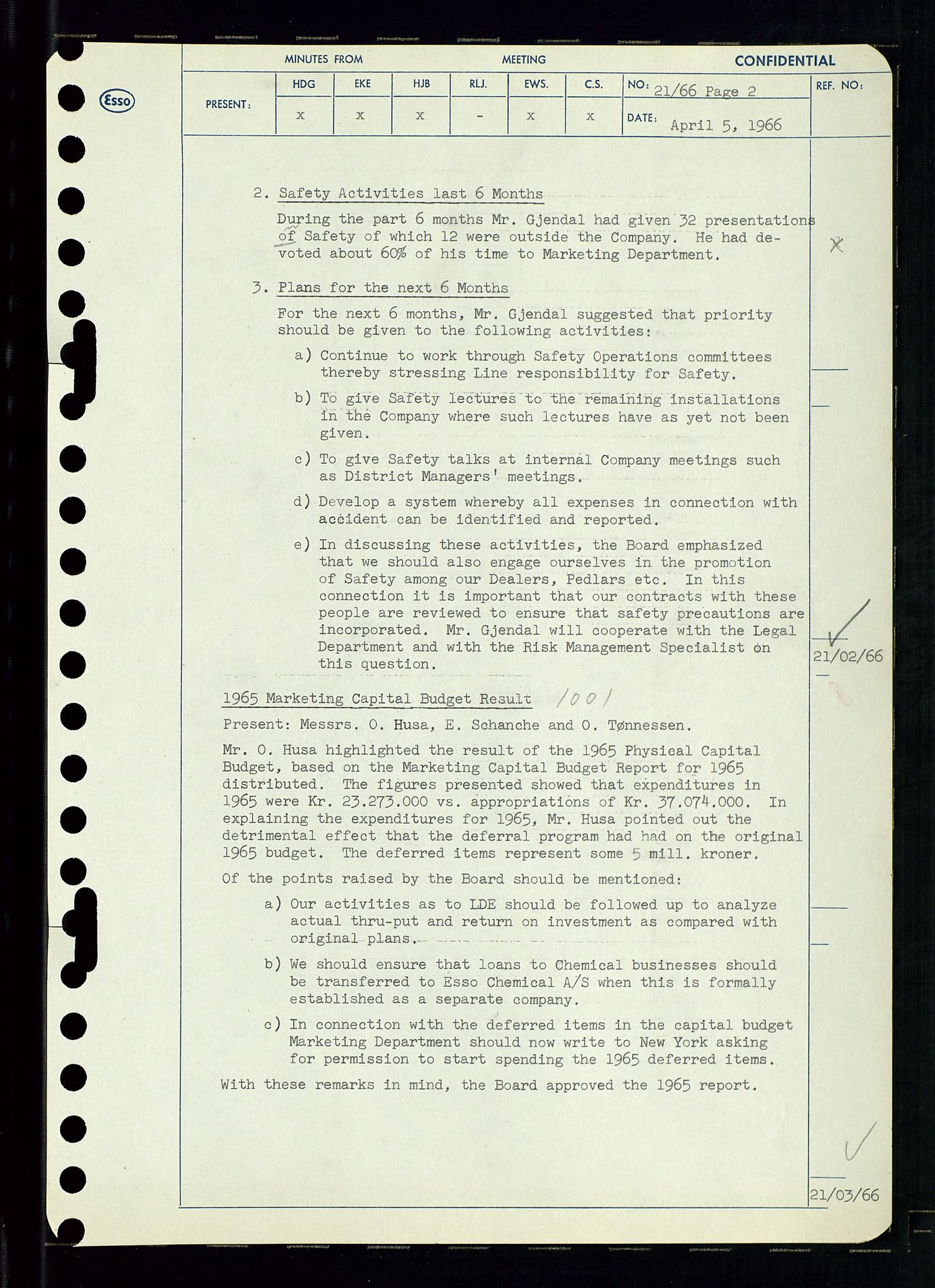 Pa 0982 - Esso Norge A/S, AV/SAST-A-100448/A/Aa/L0002/0002: Den administrerende direksjon Board minutes (styrereferater) / Den administrerende direksjon Board minutes (styrereferater), 1966, p. 48