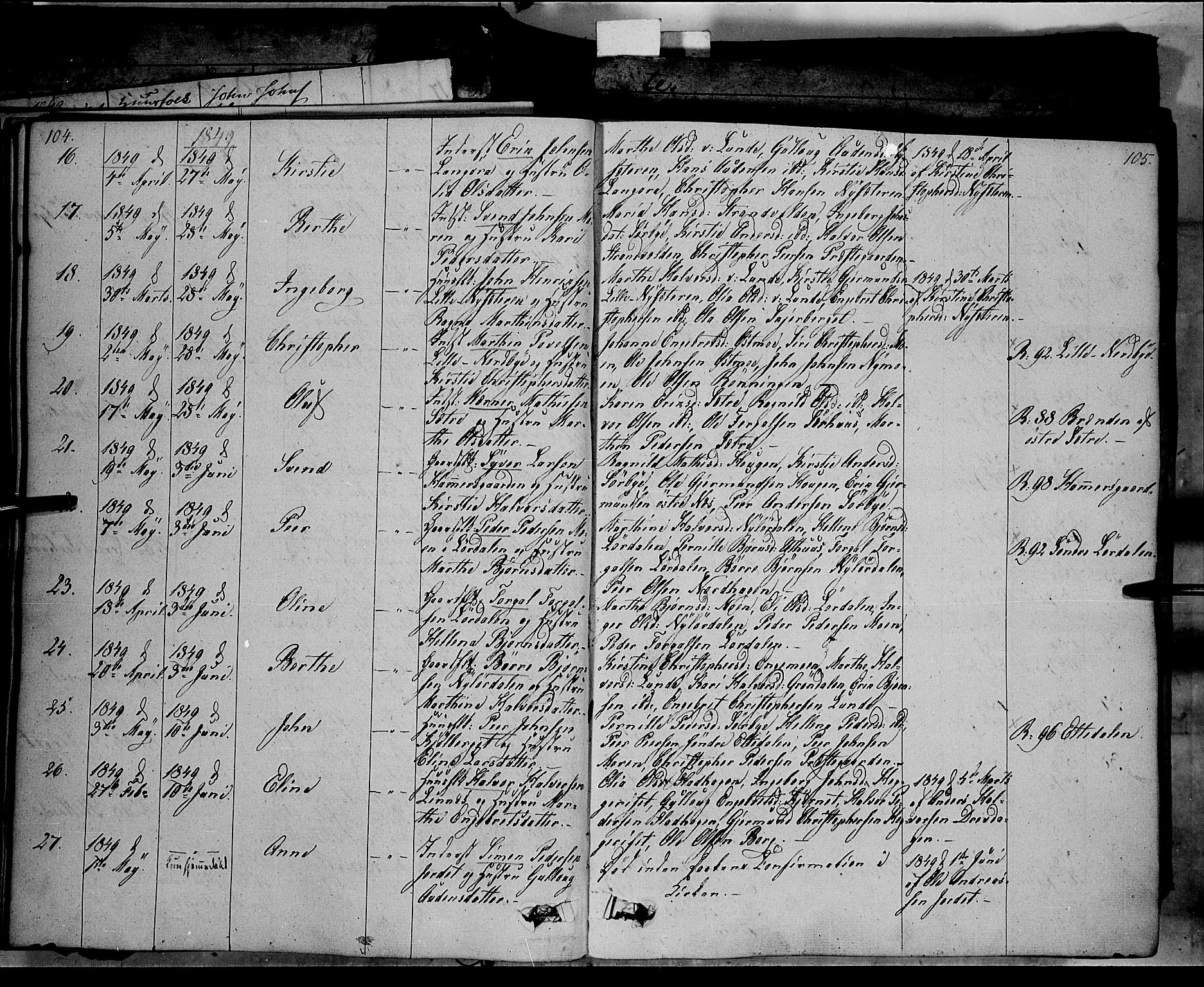 Trysil prestekontor, AV/SAH-PREST-046/H/Ha/Haa/L0004: Parish register (official) no. 4 /1, 1842-1850, p. 104-105